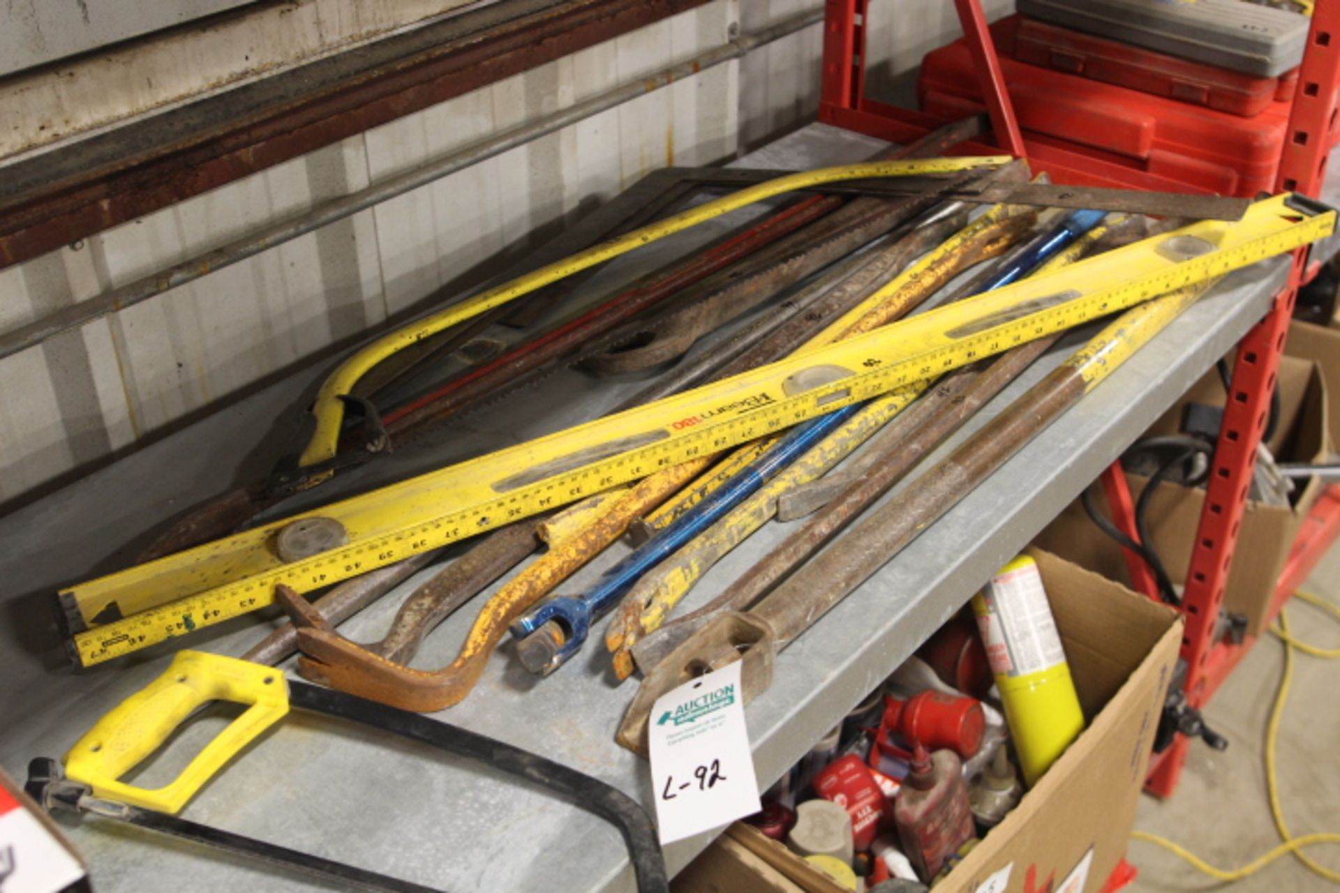 Lot of Misc. Hand Tools - Level, Squares, Saws, Wrecking Bars, Pry Bars, Etc - Image 2 of 3