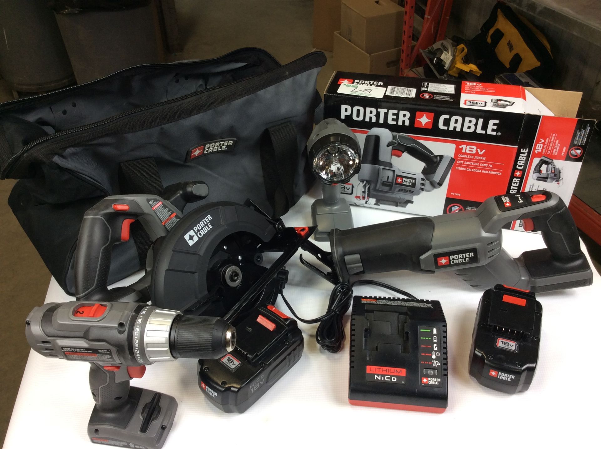 New Porter Cable Recip Saw / Circ Saw / Drill / Jig Saw and Batteries + Charger