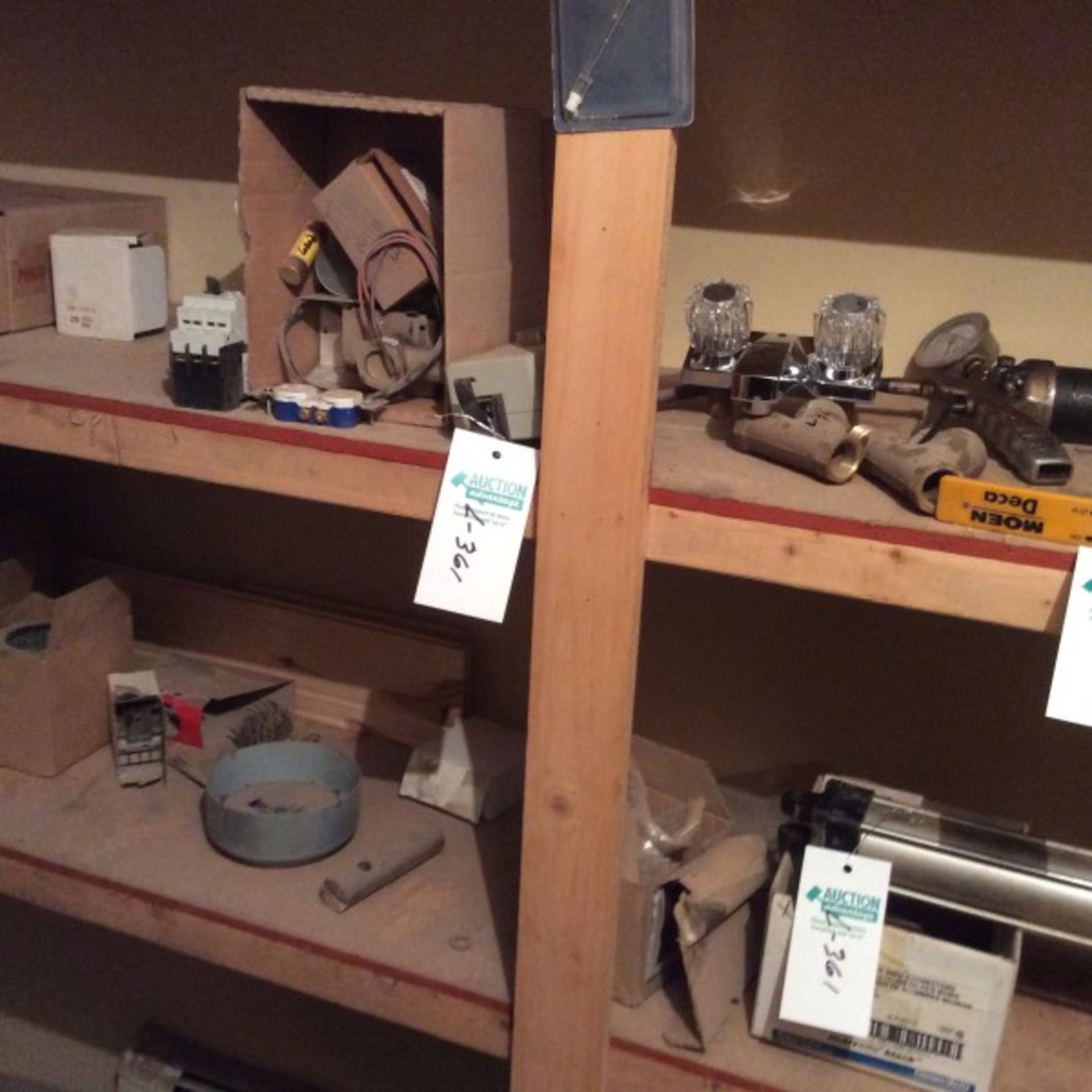 SHELF LOT OF MISC. INCL. GREASE GUNS,TIRE CHAINS,BRASS VALVES,ETC - D (UPSTAIRS) - Image 2 of 2