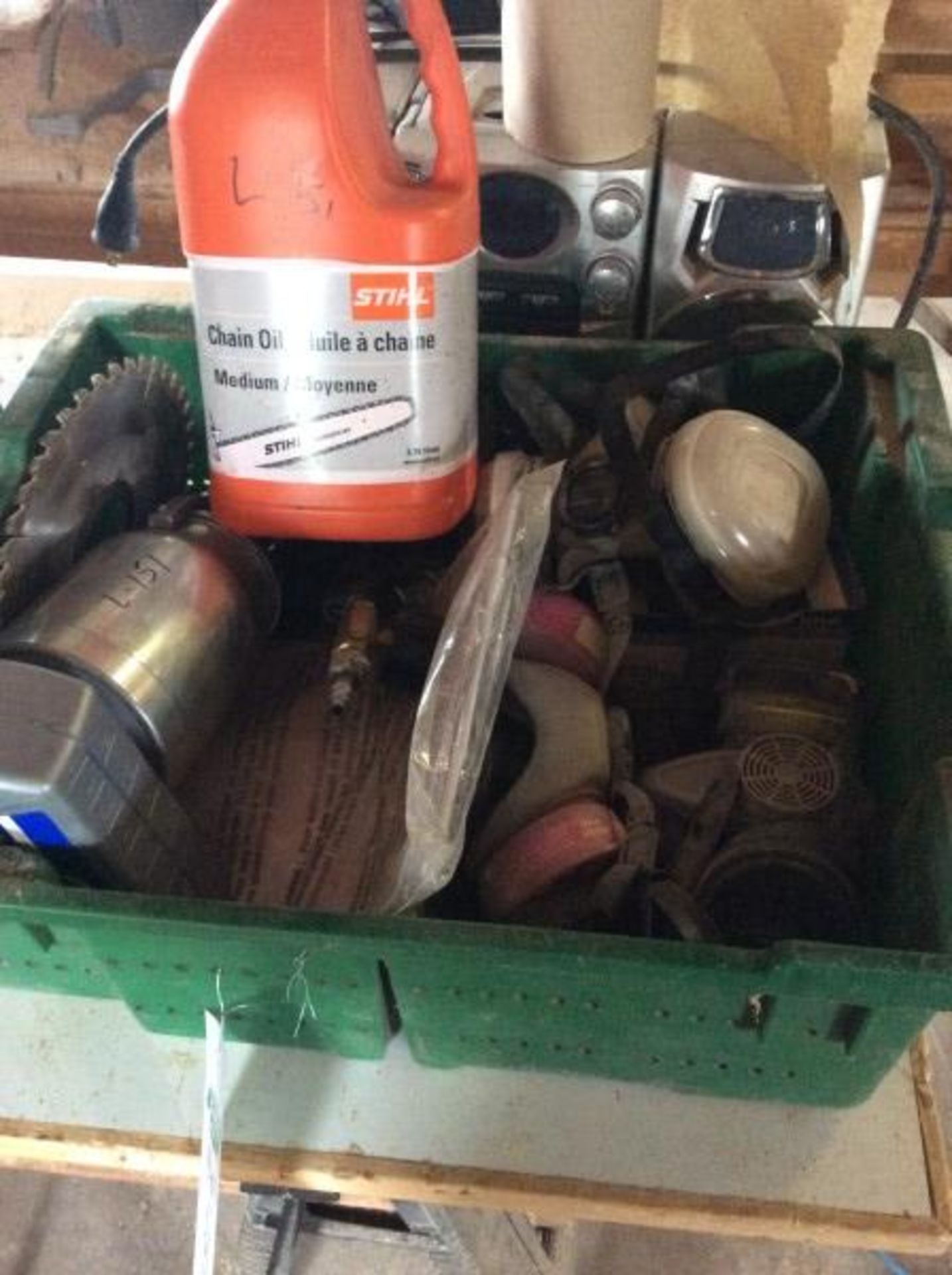 BOX LOT OF PAINT SPRAYER, MASK, OIL, ETC - A - Image 2 of 2