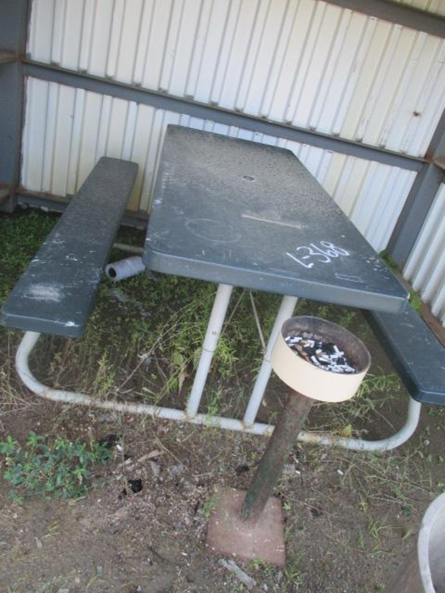 Picnic Table - Plastic and Metal Frame and Butt Can