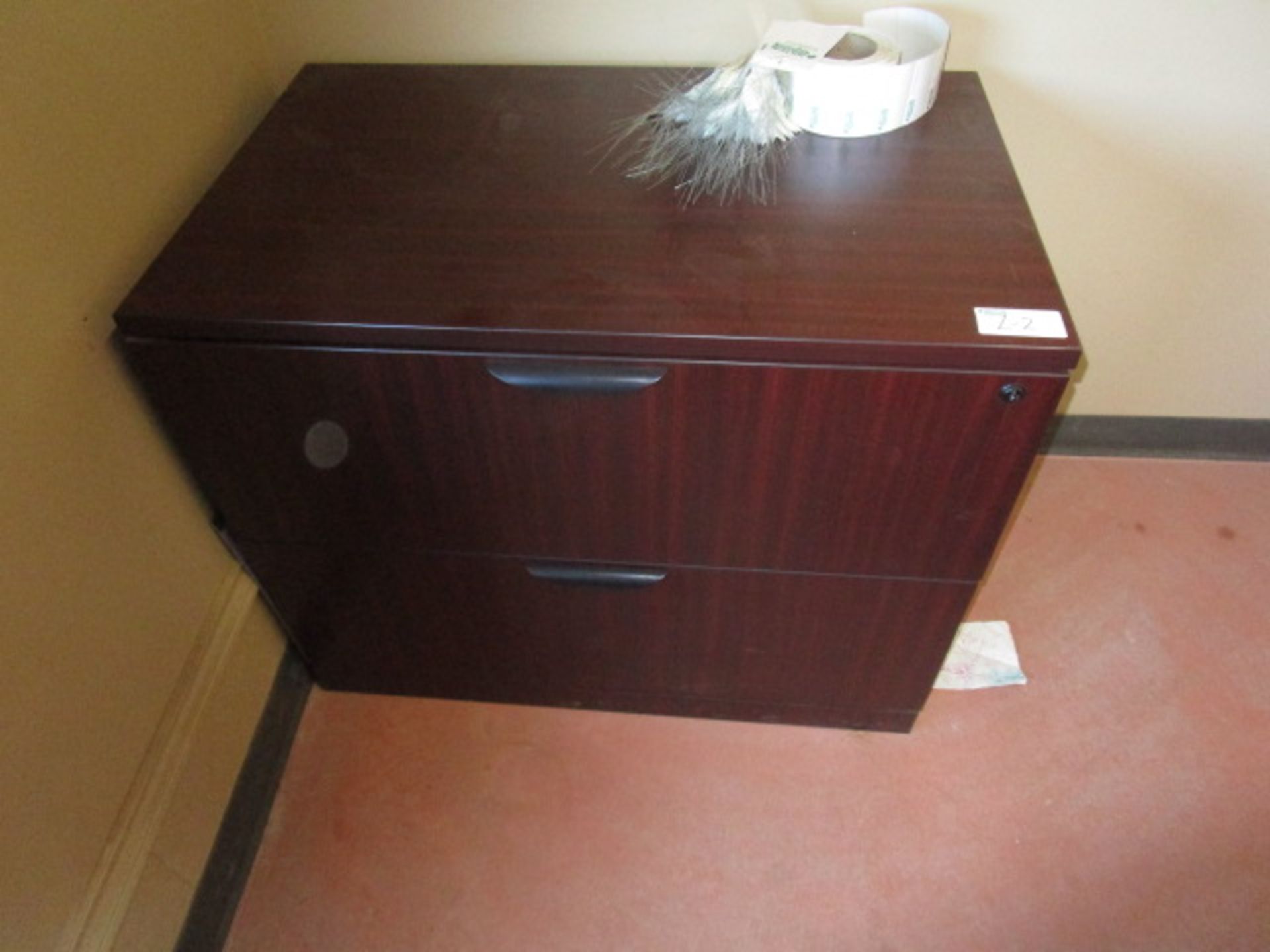 Complete Office inc. desk with overshelf, 3 chairs, 3 dr filing cabinet, Bookshelf, - Image 2 of 3