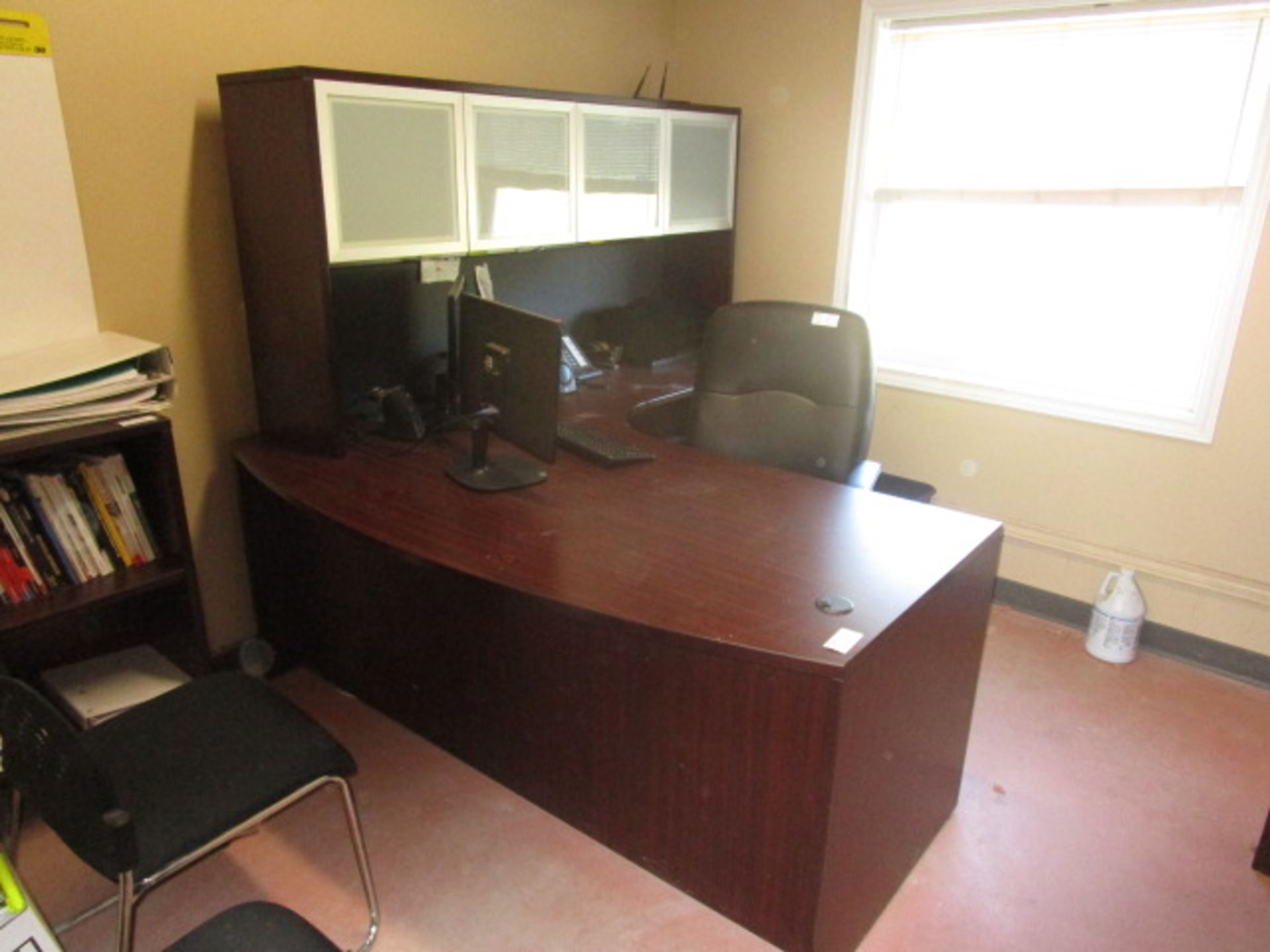 Complete Office inc. desk with overshelf, 3 chairs, 3 dr filing cabinet, Bookshelf,