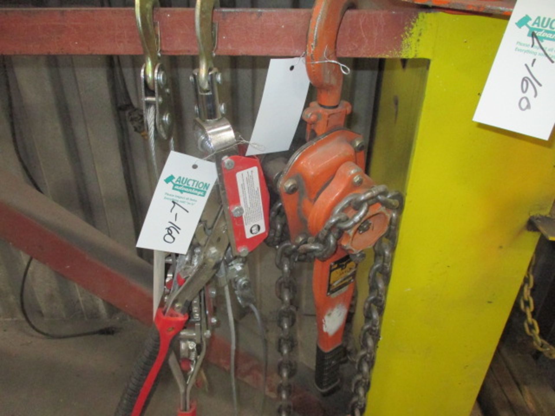 2 - 2 ton beam clamps, 3 ton chain hoist, and 2 come alongs - Image 2 of 2