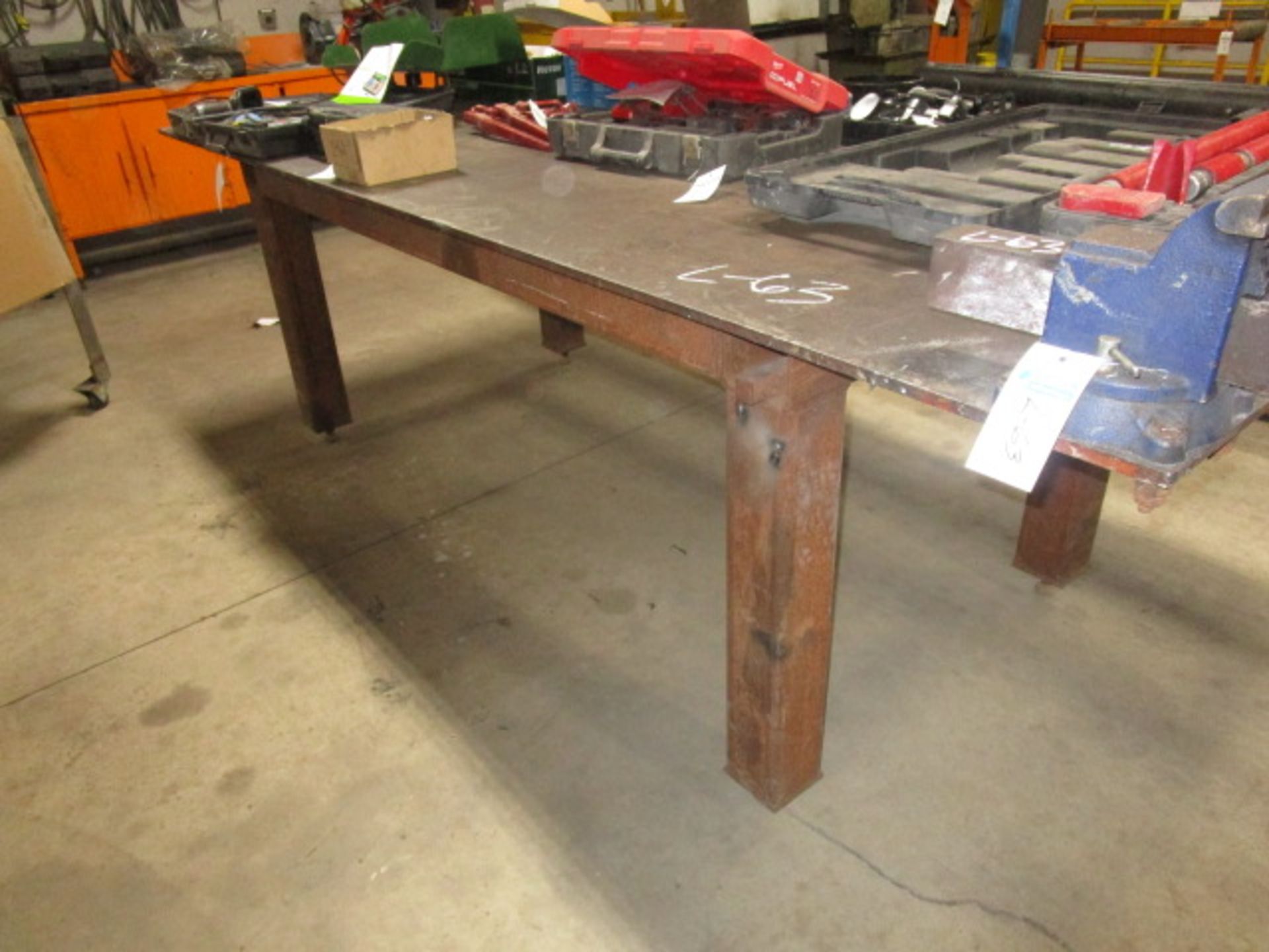 Steel Table with 2 Vices 4' X 10' - 1/2" plate 38" High - Image 2 of 2