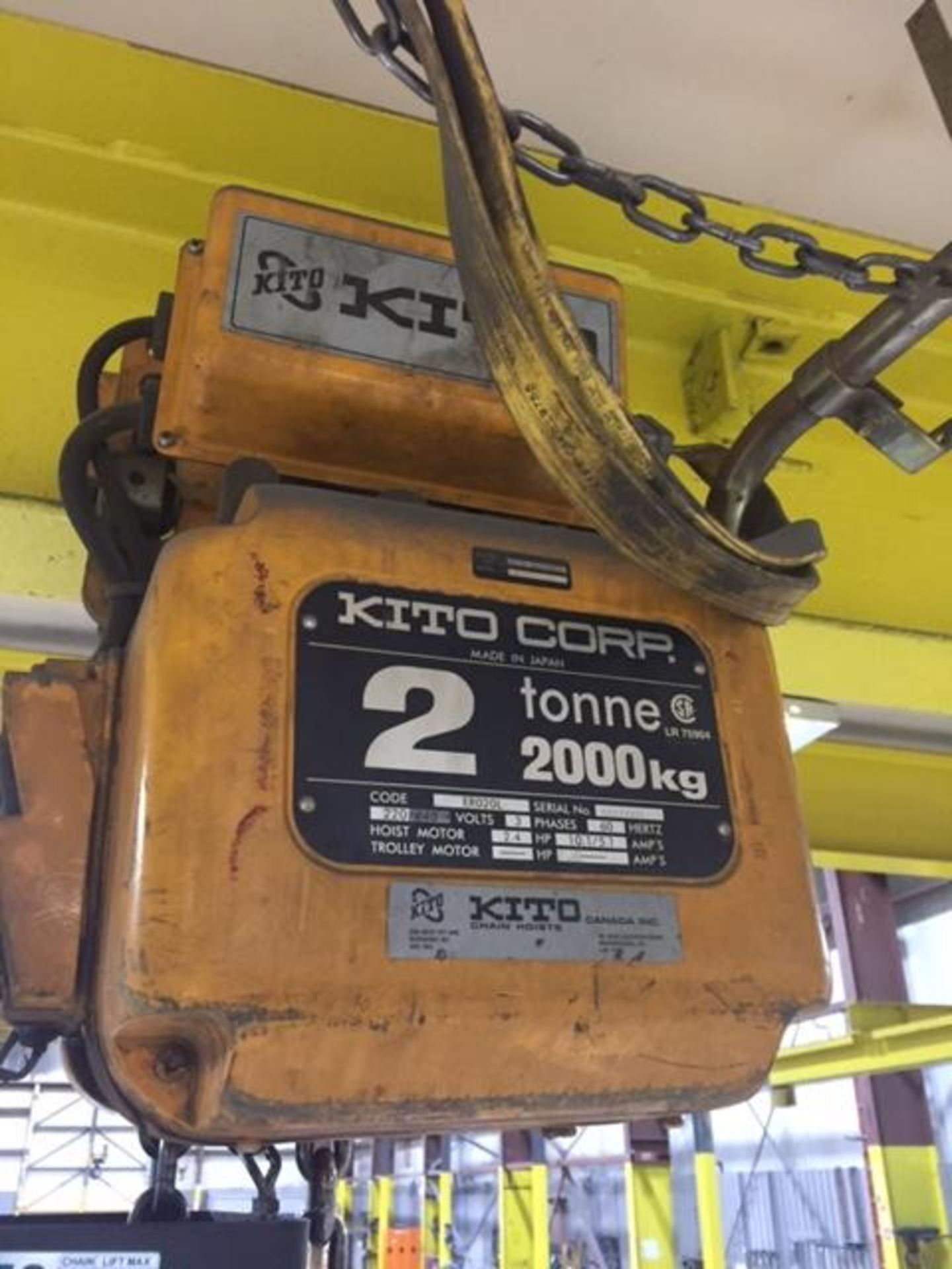 Kito 2 ton overhead crane double wireless remotes, 220/3phase