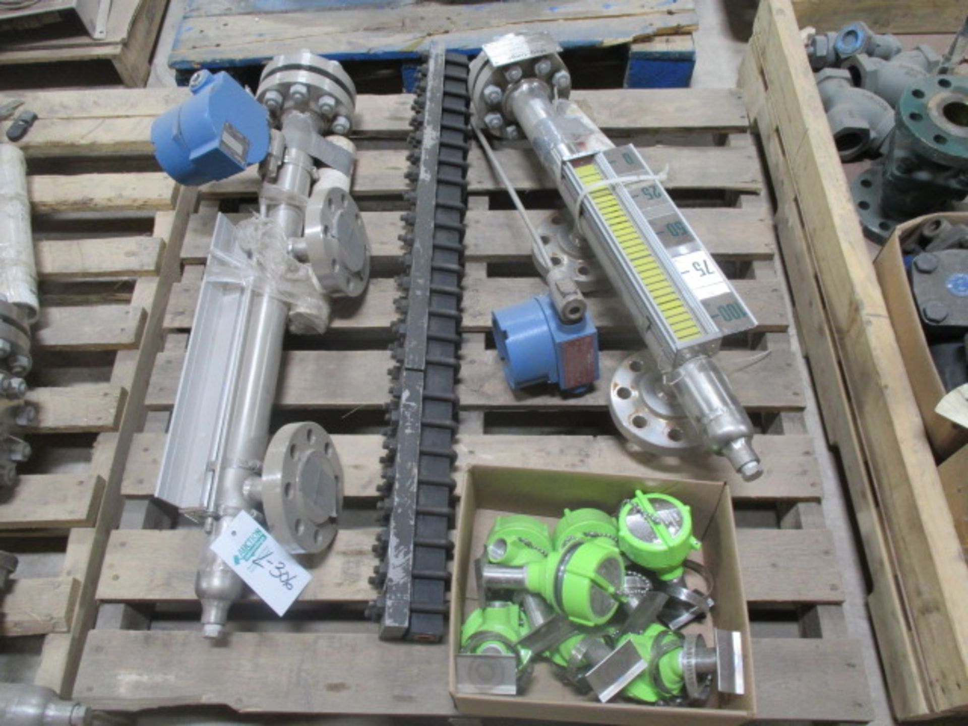 Skid Lot of Misc Magnetic Gale and Float Gauges, Rising Level Control Monitors Stainless Steel