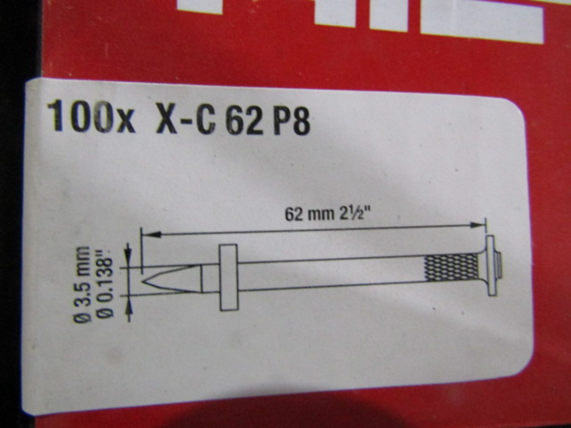 Box New Hilti Fasteners, 100x X-C62 P8,, 2.5"x.138" - Image 2 of 2