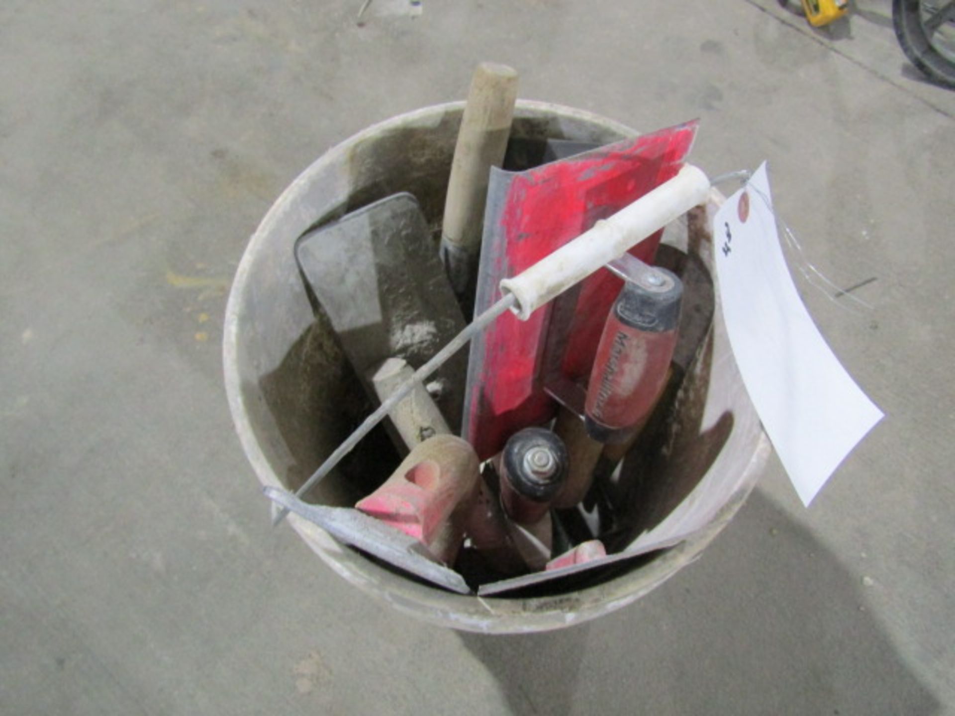 Bucket of Assorted Hand Trowels/Floats