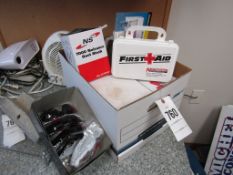 Box of Safety & First Aid Supplies, Ear plugs, Dusk Mask, Key