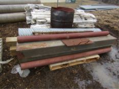 Pallet of Steel, Posts, Timbers, Culvert Pieces, Pallet 7" x 7" x 7'6" Steel & 7' x 4 1/2" Posts