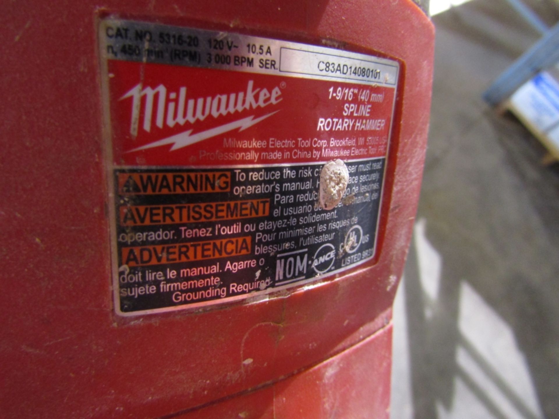 Milwaukee Spline Rotary Hammer Drill, Serial # C83AD14080101, 120 Volt, Located in Hopkinton, IA - Image 2 of 2