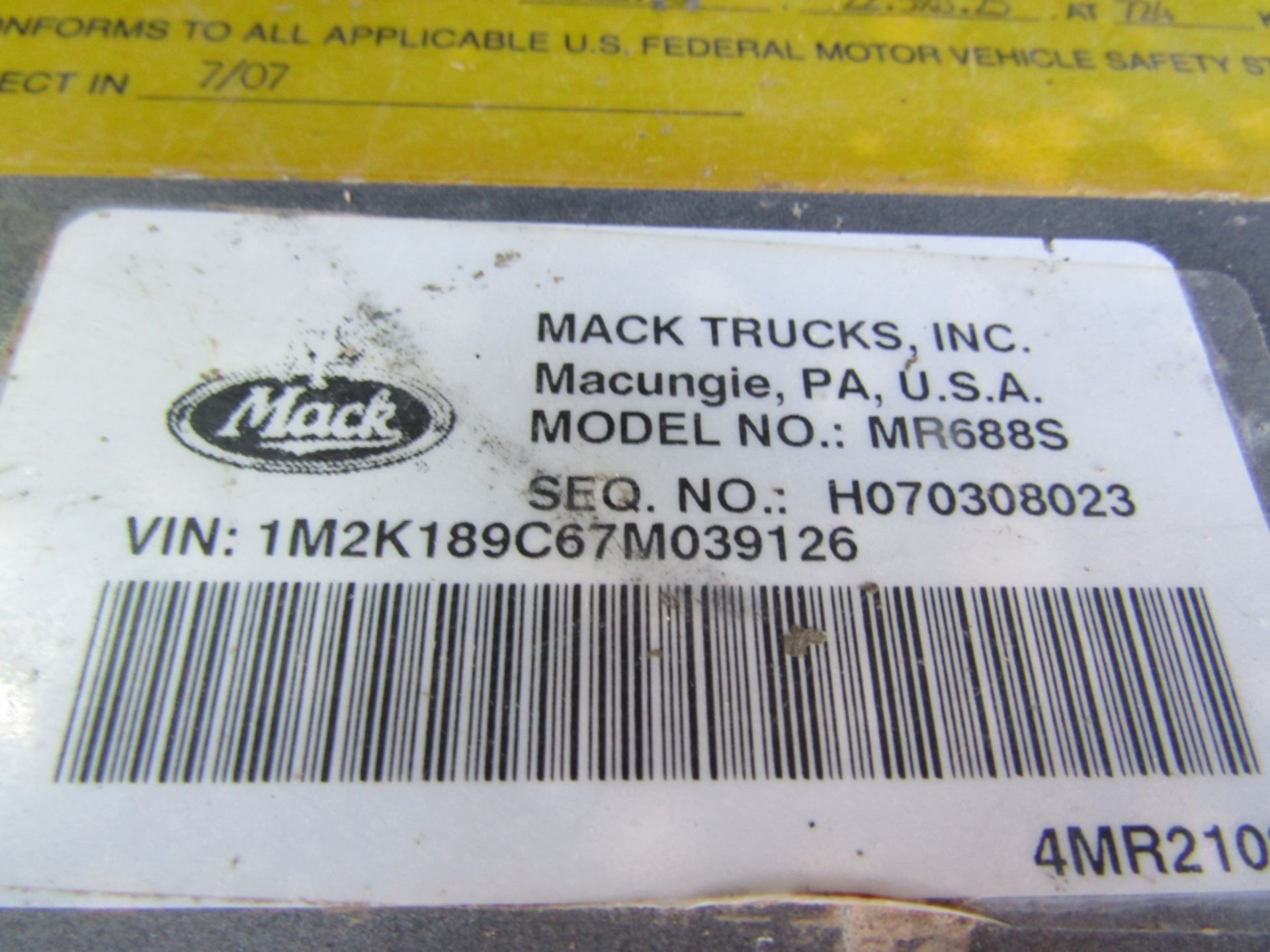 2007 Mack Pump Truck, Model RM688S VIN#1M2K189C67M039126, 148,294 miles, 13,835 hours, Maxitorque ES - Image 79 of 81