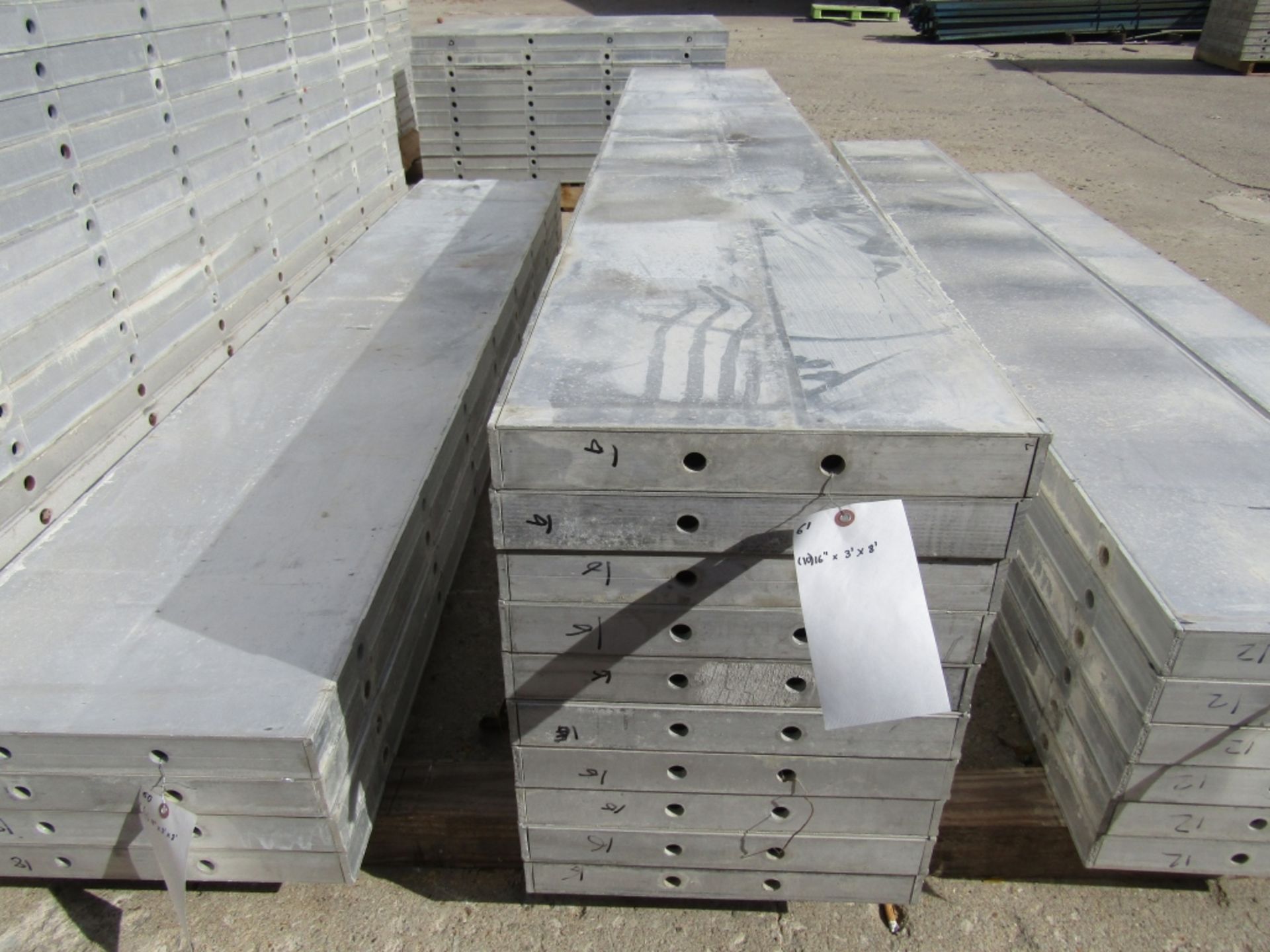 (10) 16" x 8' New Durand Concrete Forms, Smooth 6-12 Hole Pattern, Attached Hardware, Located in Mt.