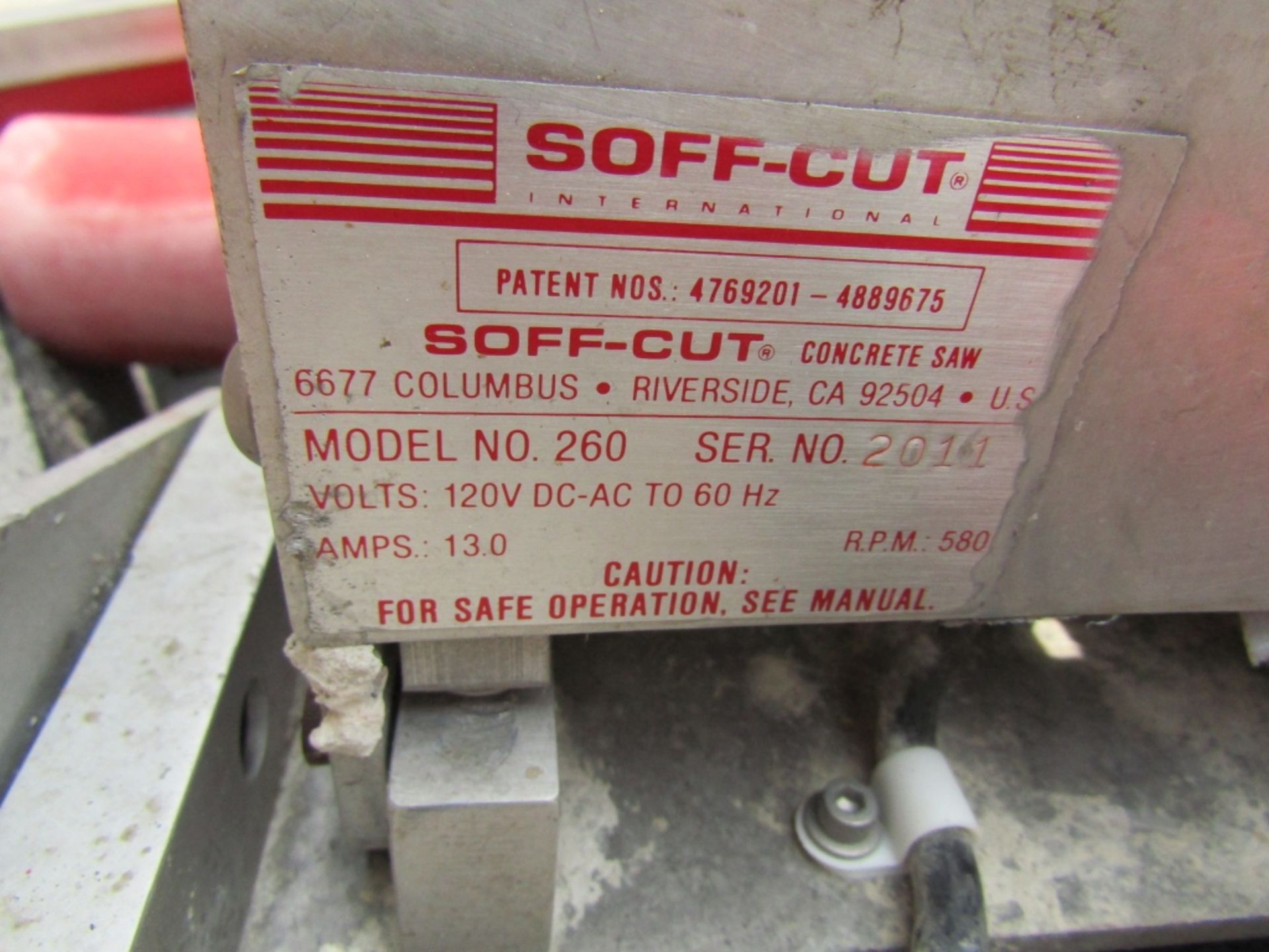 Soff Cut 260 Concrete Saw, Model 260, Serial # 2011, Hours 103, 120 V, - Image 4 of 4