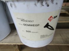 (6) OCM Wedge Bolt Buckets, 5 of which are New Full Buckets, 500 pieces per bucket & 1 Used Bucket