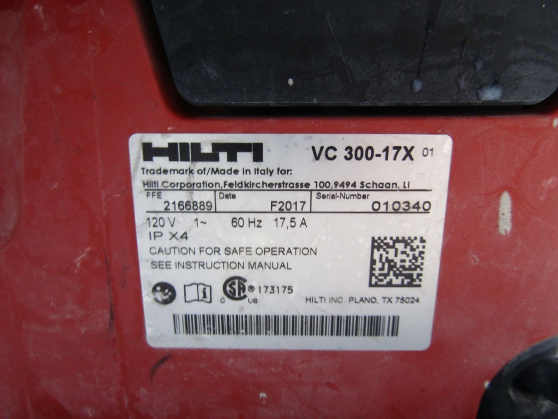 Hilti VC 300-17 X Vacuum, Model VC 300-17 X, Serial #010340, - Image 5 of 5