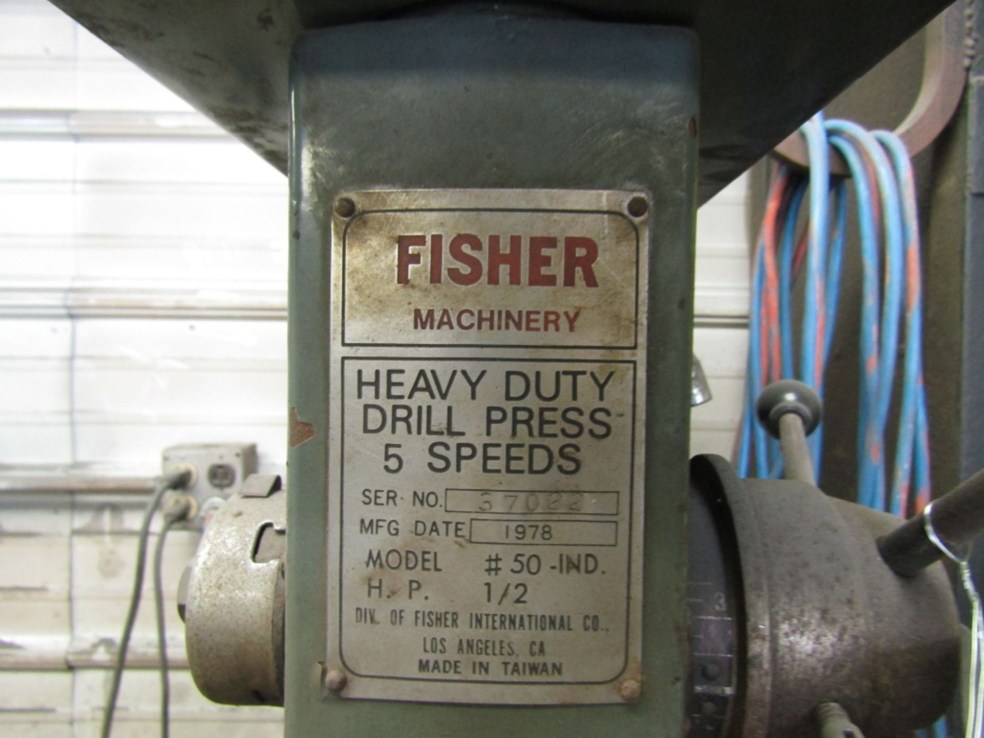 1978 Fisher Heavy Duty Drill Press, Model #50-IND, Serial #37022,, - Image 2 of 3