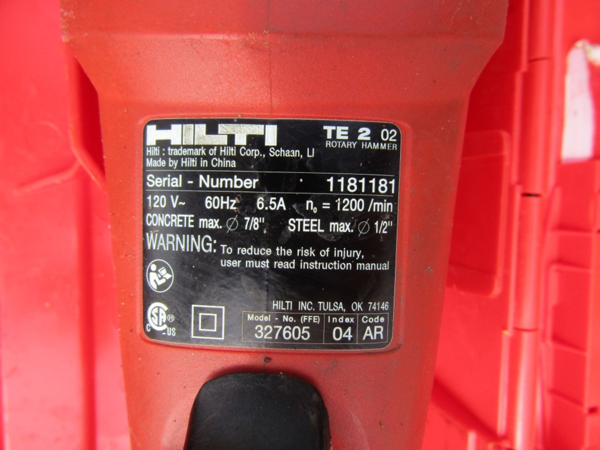 Hilti TE 2 Rotary Hammer Drill, Serial #1181181, Concrete max 7/8" & Steel max 1/2", - Image 2 of 2