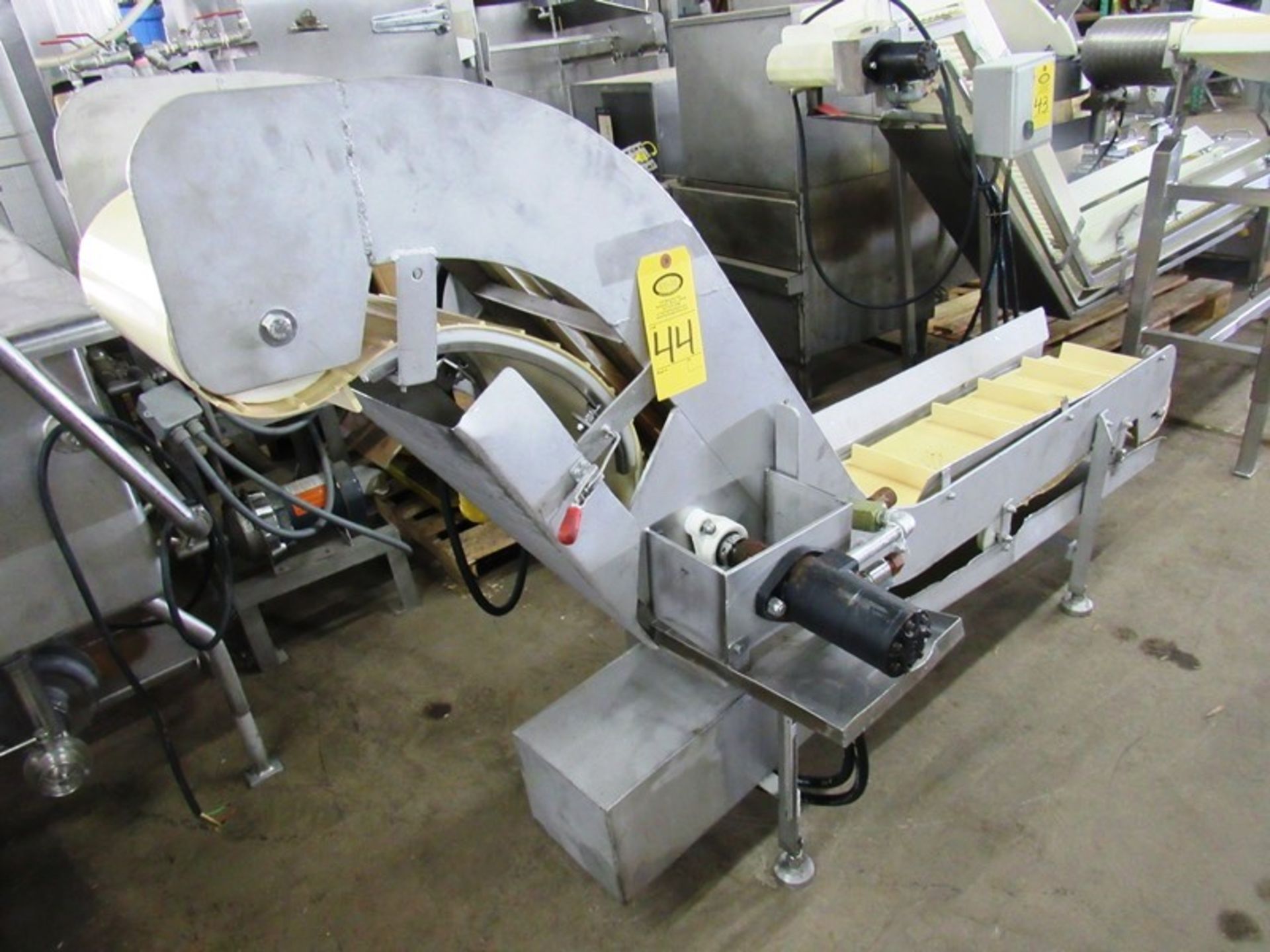 Stainless Steel Incline Conveyor, 12" W X 89" L flighted belt, 2" high flights, spaced 8" apart