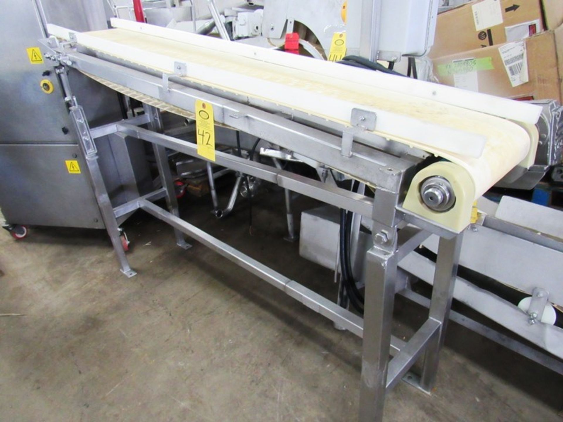 Stainless Steel Conveyor, 12" W X 6' L neoprene belt, adjustable incline to flat, 230/460 volt