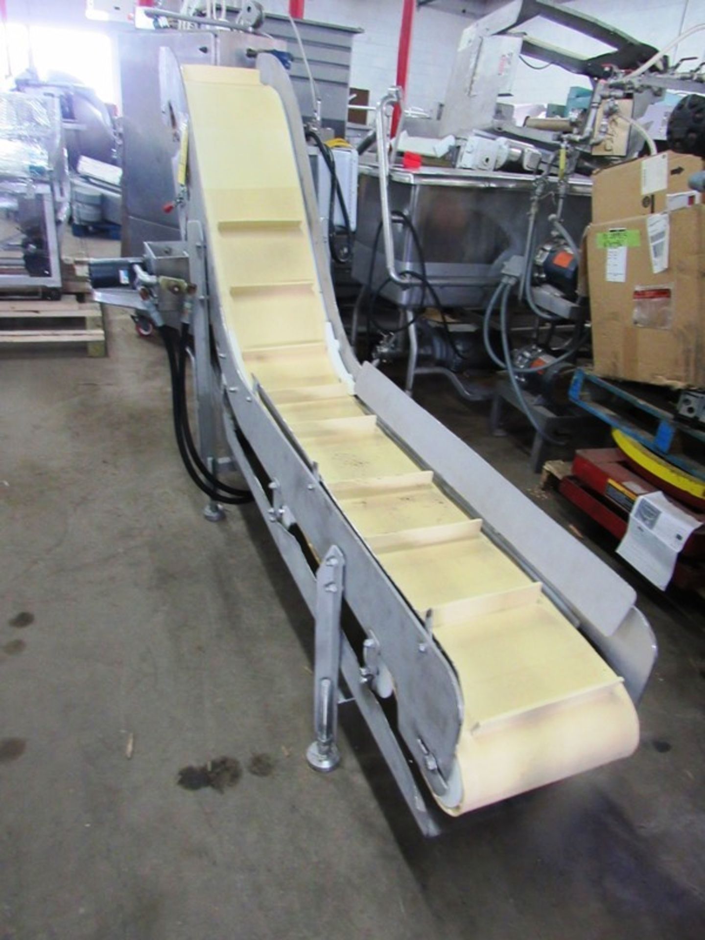 Stainless Steel Incline Conveyor, 12" W X 89" L flighted belt, 2" high flights, spaced 8" apart - Image 2 of 4