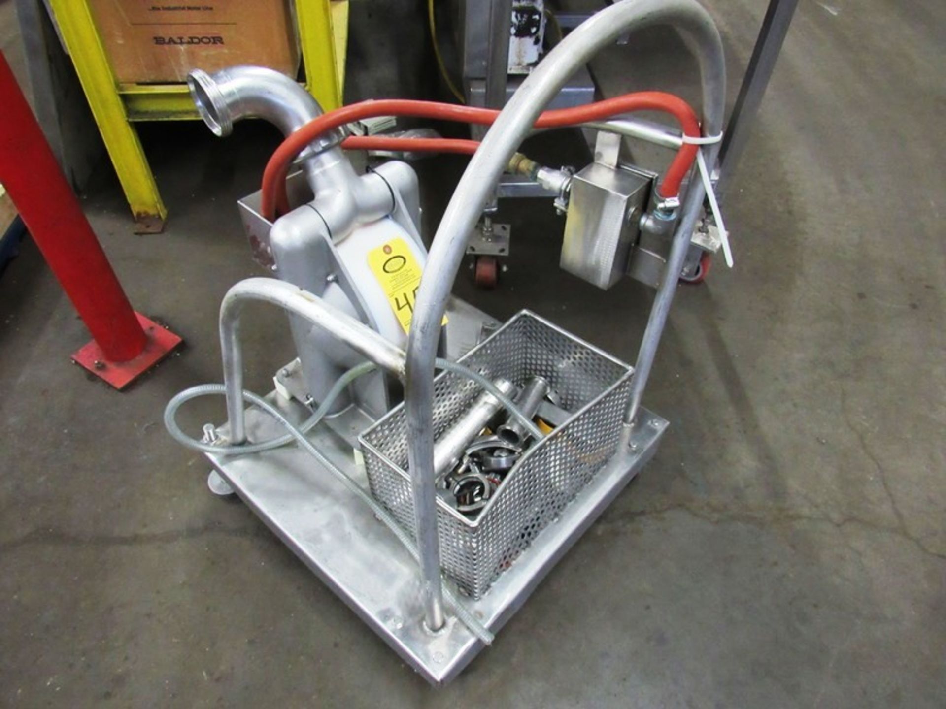Almatec Mdl. AD50SSEE-R Air Operated Dual Diaphragm Pump on stainless steel cart, 3" inlet/outlet
