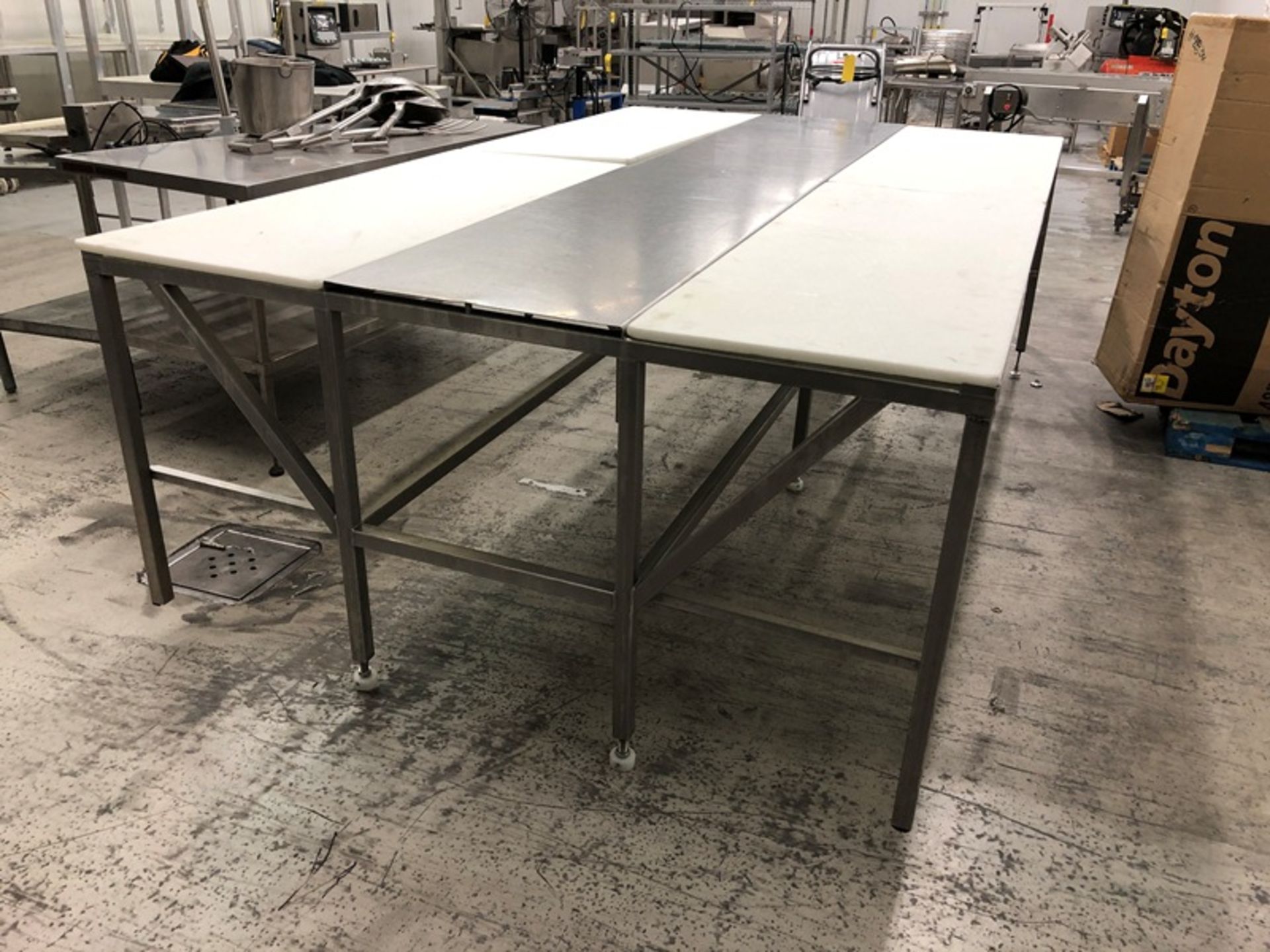 Trim Table, 10'x6'x40", (4) 5'x24" Cutting boards on each side, 10'x24" center, stainless steel - Image 2 of 2