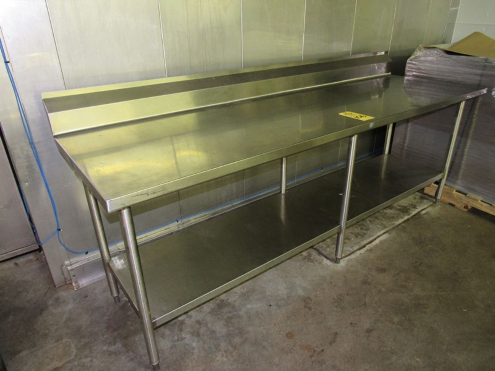 Stainless Steel Table, 28" W X 8' L X 35" T, 8" backsplash (All Funds Must Be Received by Friday, Au