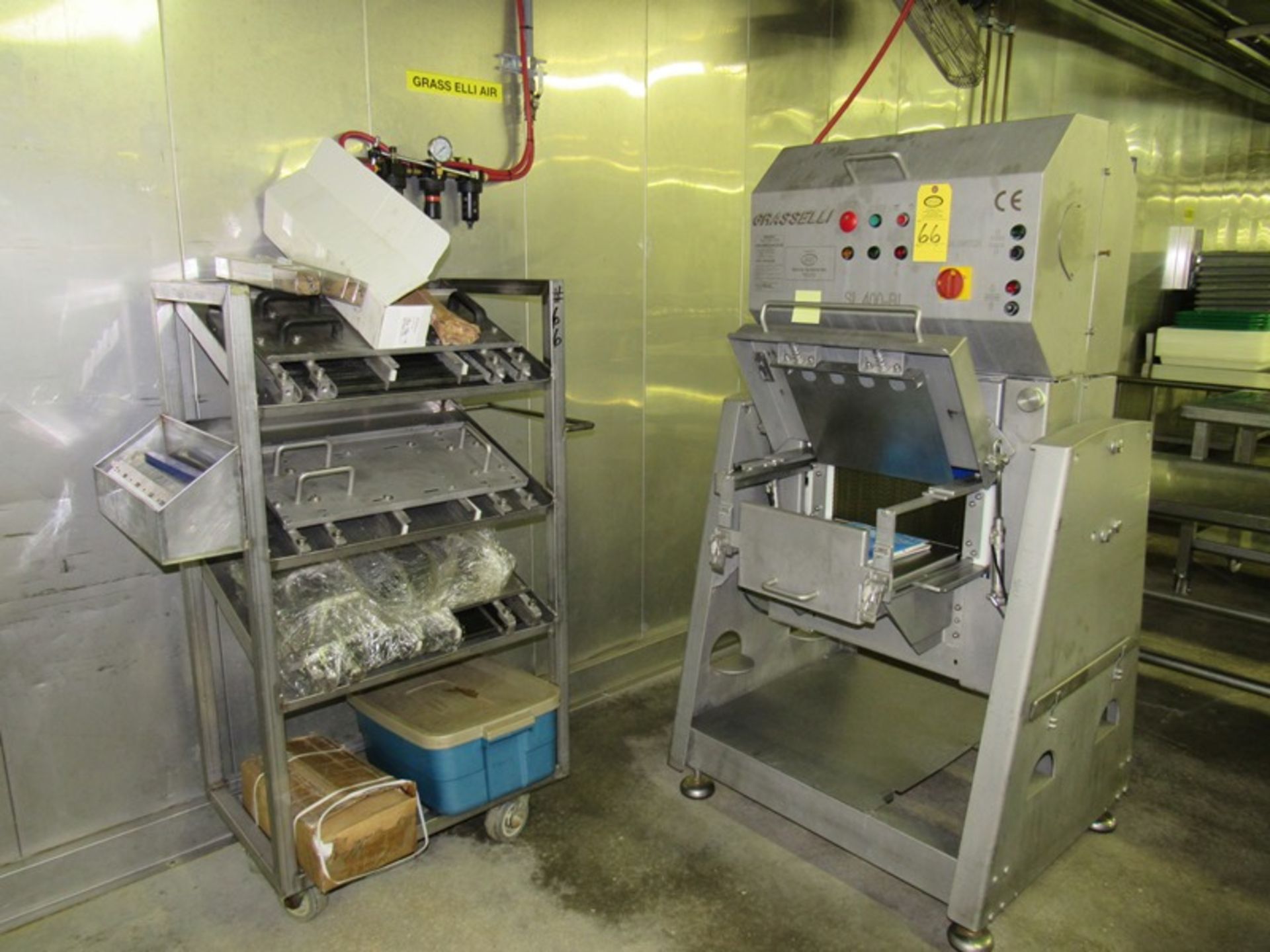 Grasselli Mdl. SL400BI Slicer with (3) sets of harps, parts cart, 220 volts, Mfg. 2000 (All Funds