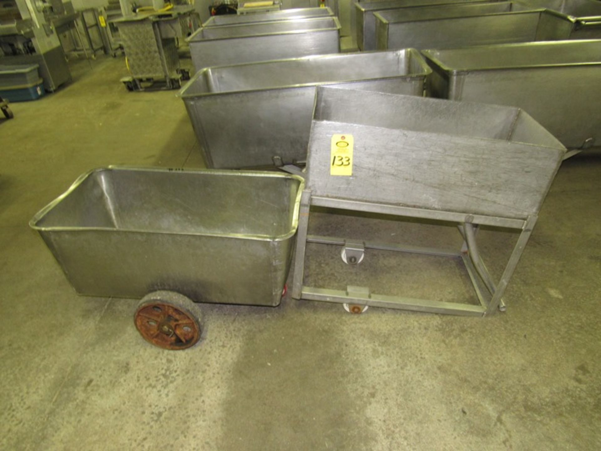 Lot of (1) Stainless Steel Meat Cart, 21" W X 42" L X 15" D & (1) Stainless Steel Tank, 17" W X 36"