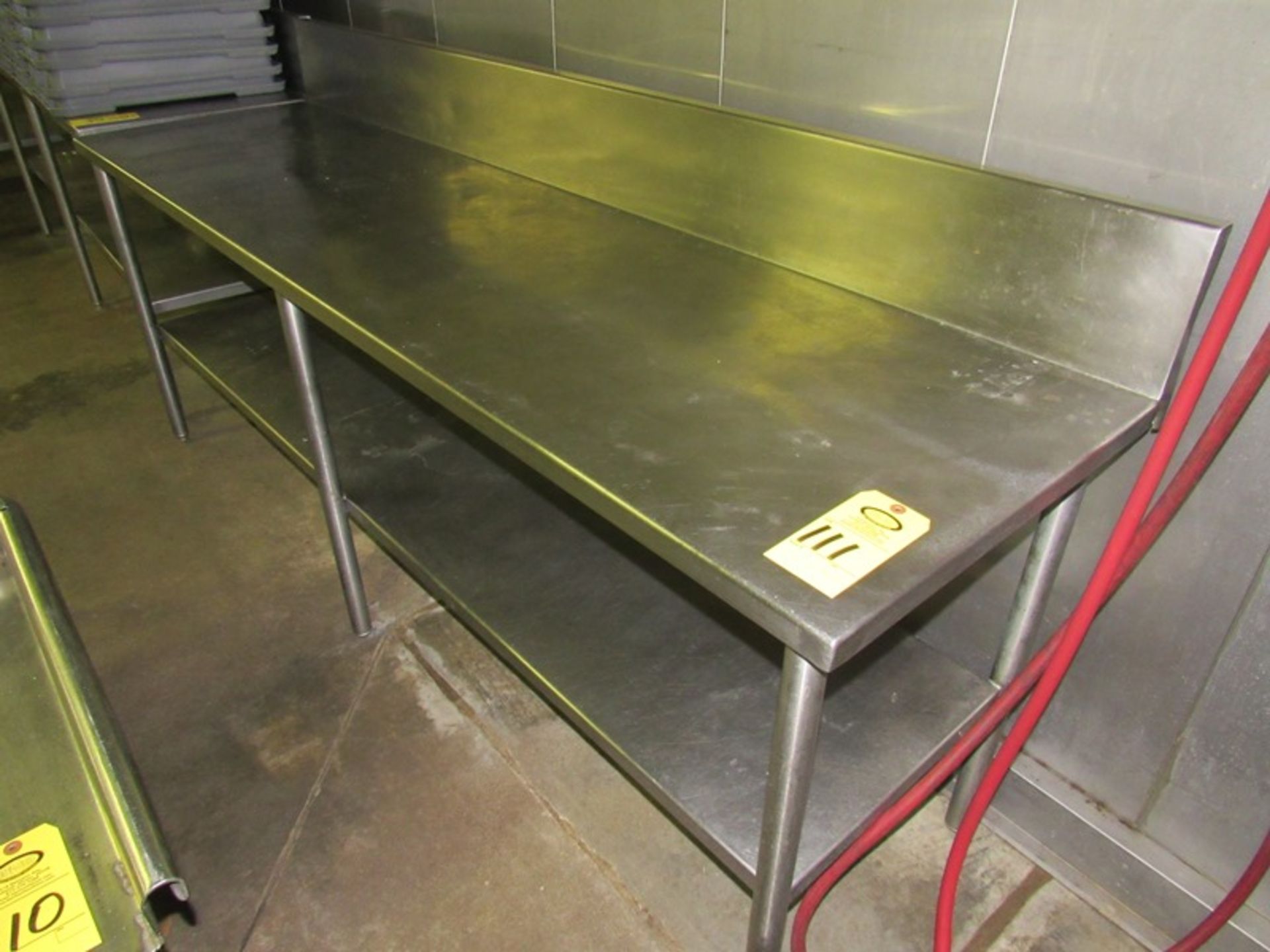 Stainless Steel Table, 2' W X 92" L X 33" T, 6" backsplash (All Funds Must Be Received by Friday, Au