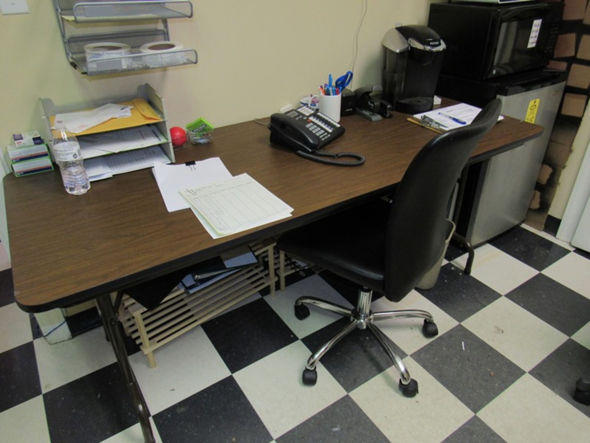 Lot of Office Contents: Desk, Side Board, (3) Chairs, 6' Folding Tables, Bookcase, (2) File (All Fun - Image 5 of 7
