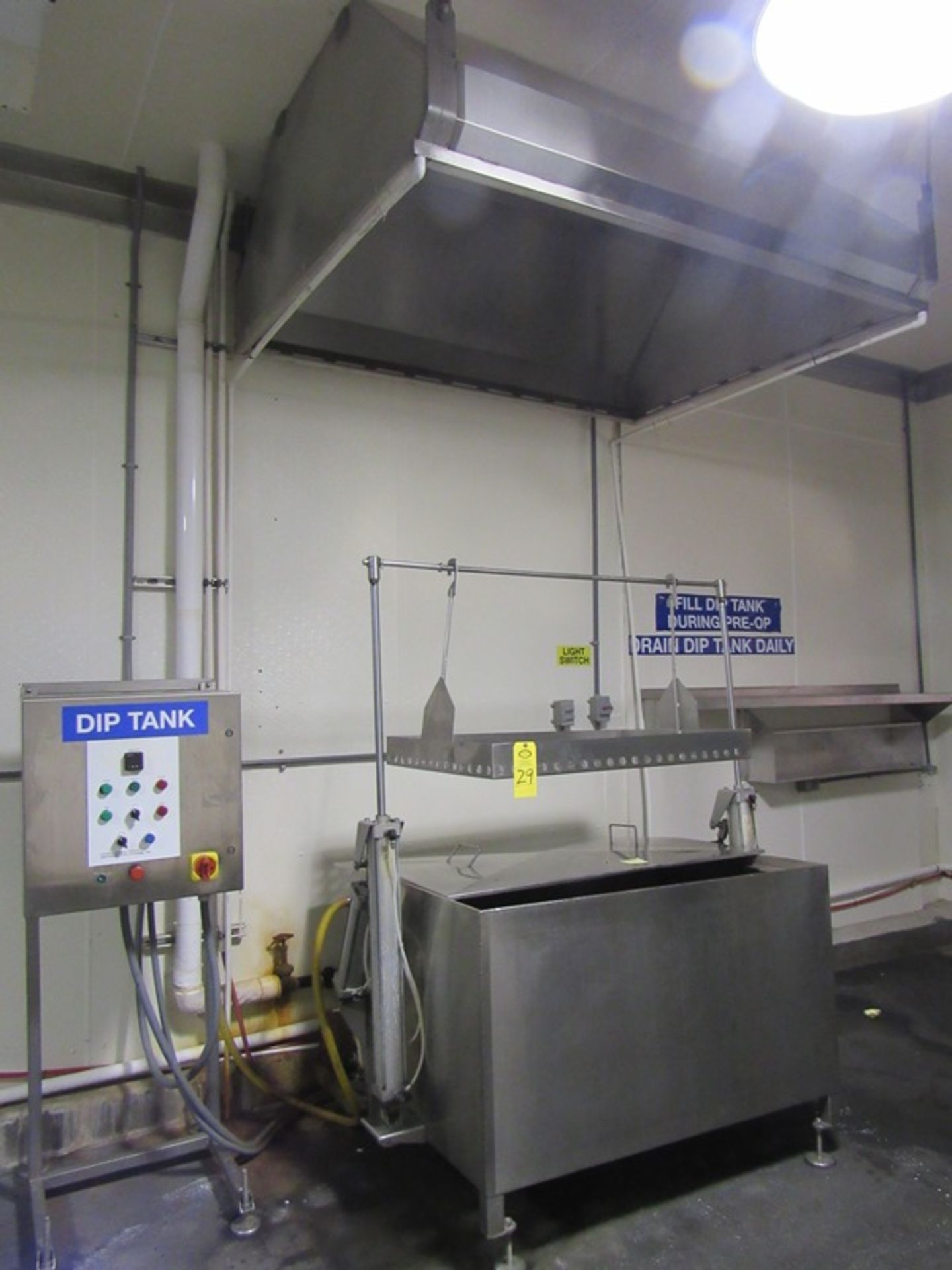 Unitherm Stainless Steel Dip Tank, with basket and exhaust hood, 36" W X 48" L X 24" D tank with