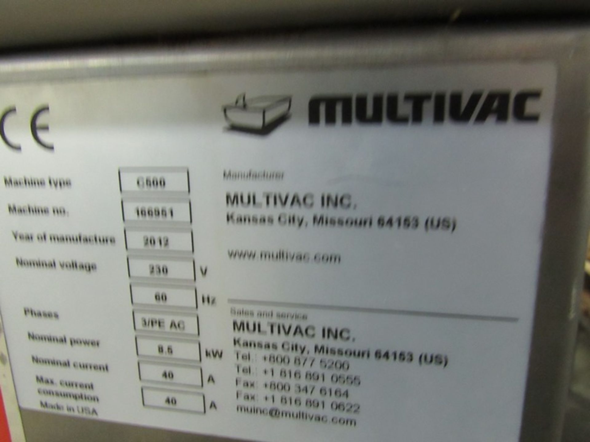 Multivac Mdl. C500 Double Chamber Vacuum Sealer, 780 mm X 2 wide X 650 mm long seal bars, 8" deep - Image 8 of 8