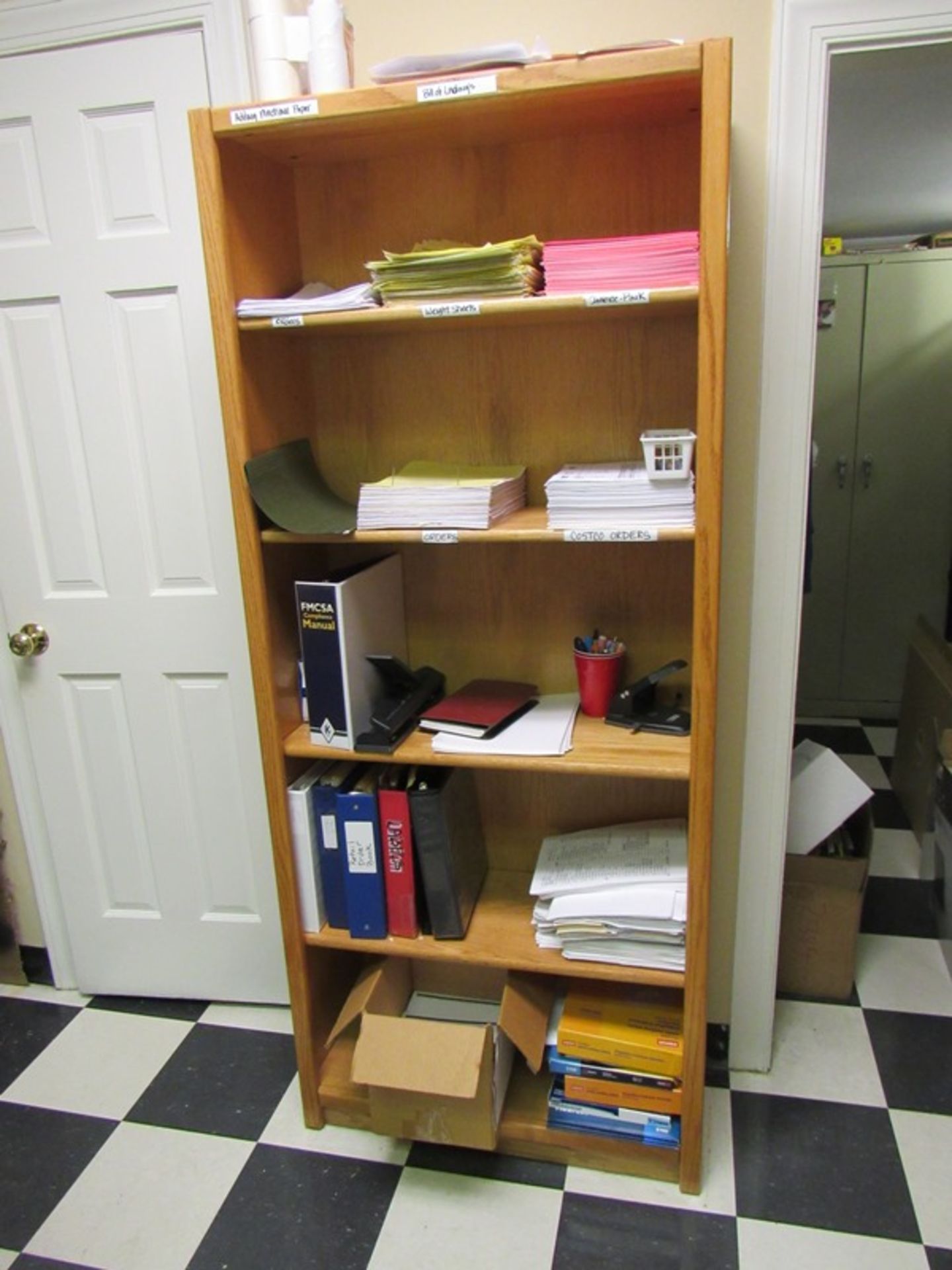 Lot of Office Contents: Desk, Side Board, (3) Chairs, 6' Folding Tables, Bookcase, (2) File (All Fun - Image 6 of 7