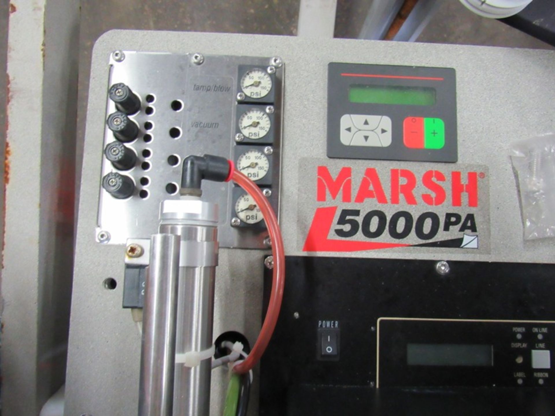 Marsh Mdl. 5000PA Labeler on tri-pod stand w/Sato label printer - Image 5 of 5