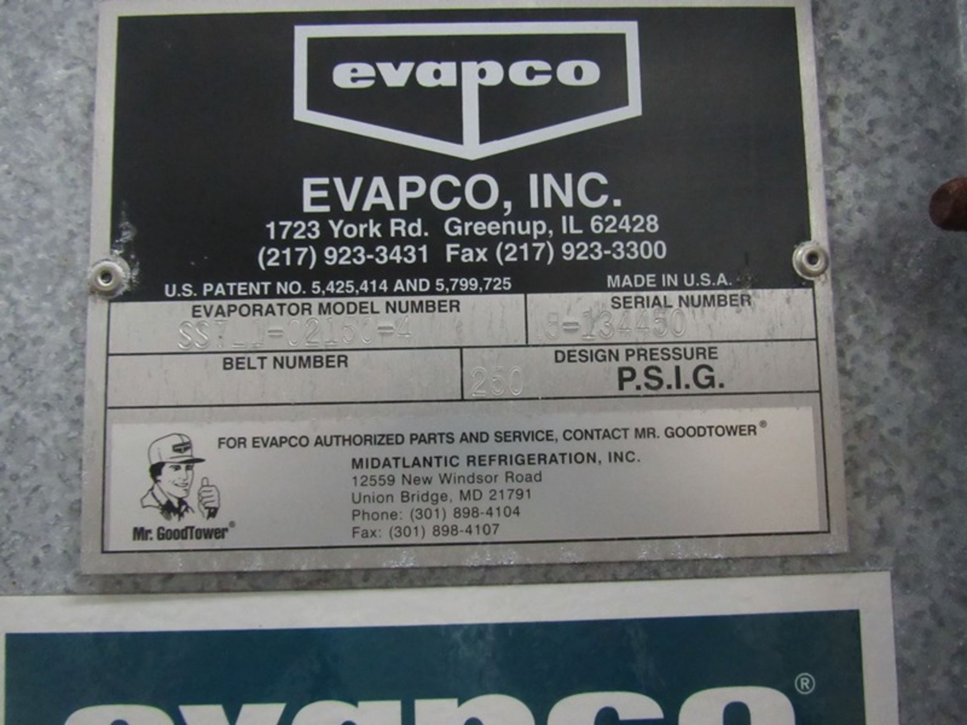 Evapco Mdl. SSTL1-02150-4 Evaporator, stainless steel single fan ammonia coil, 48" Dia. fan, 3 h.p., - Image 6 of 6