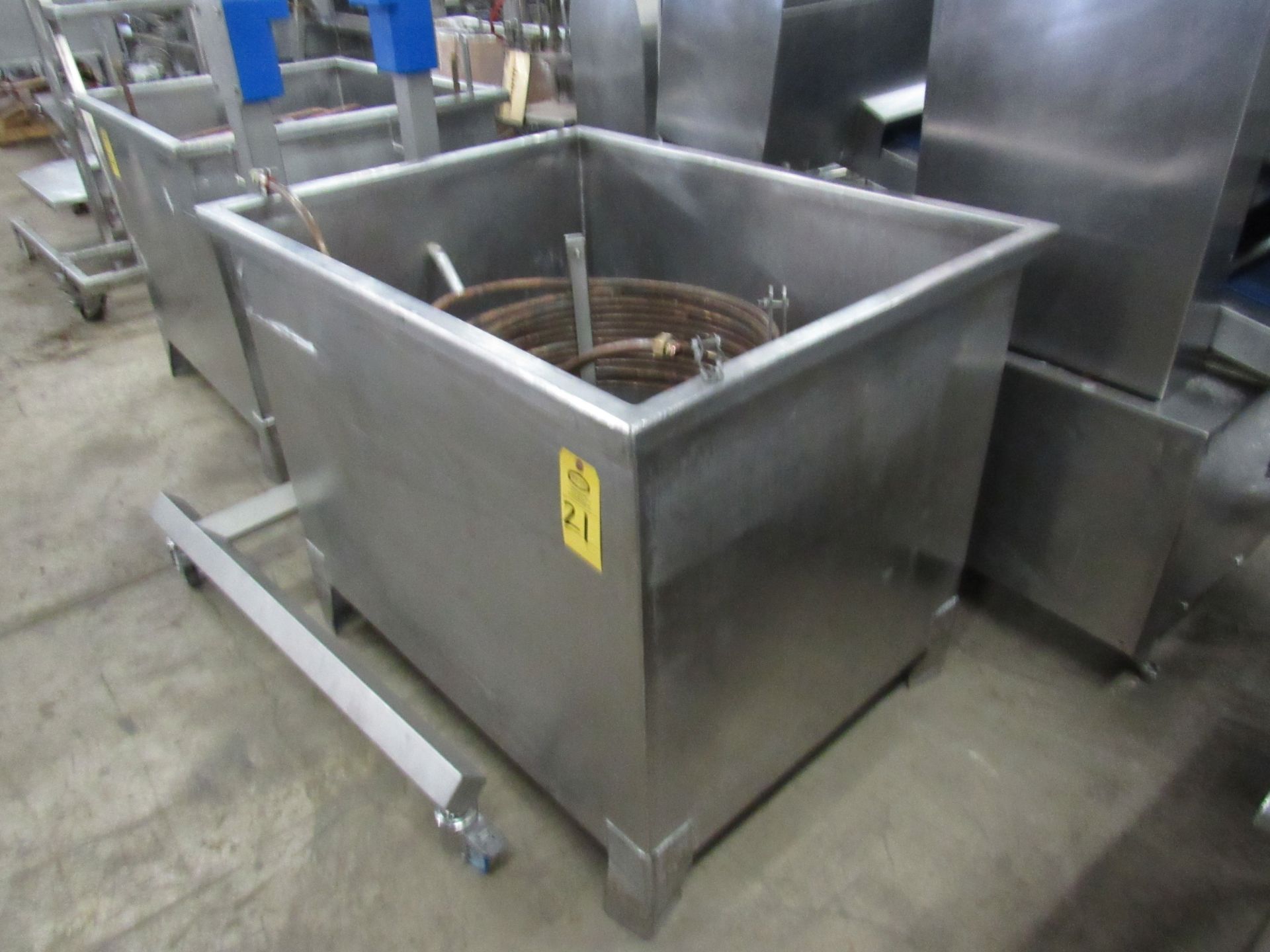 Stainless Steel Vat with cooling copper coil, 35 1/2" W X 46 1/2" L X 35" T ***All Monies must be re