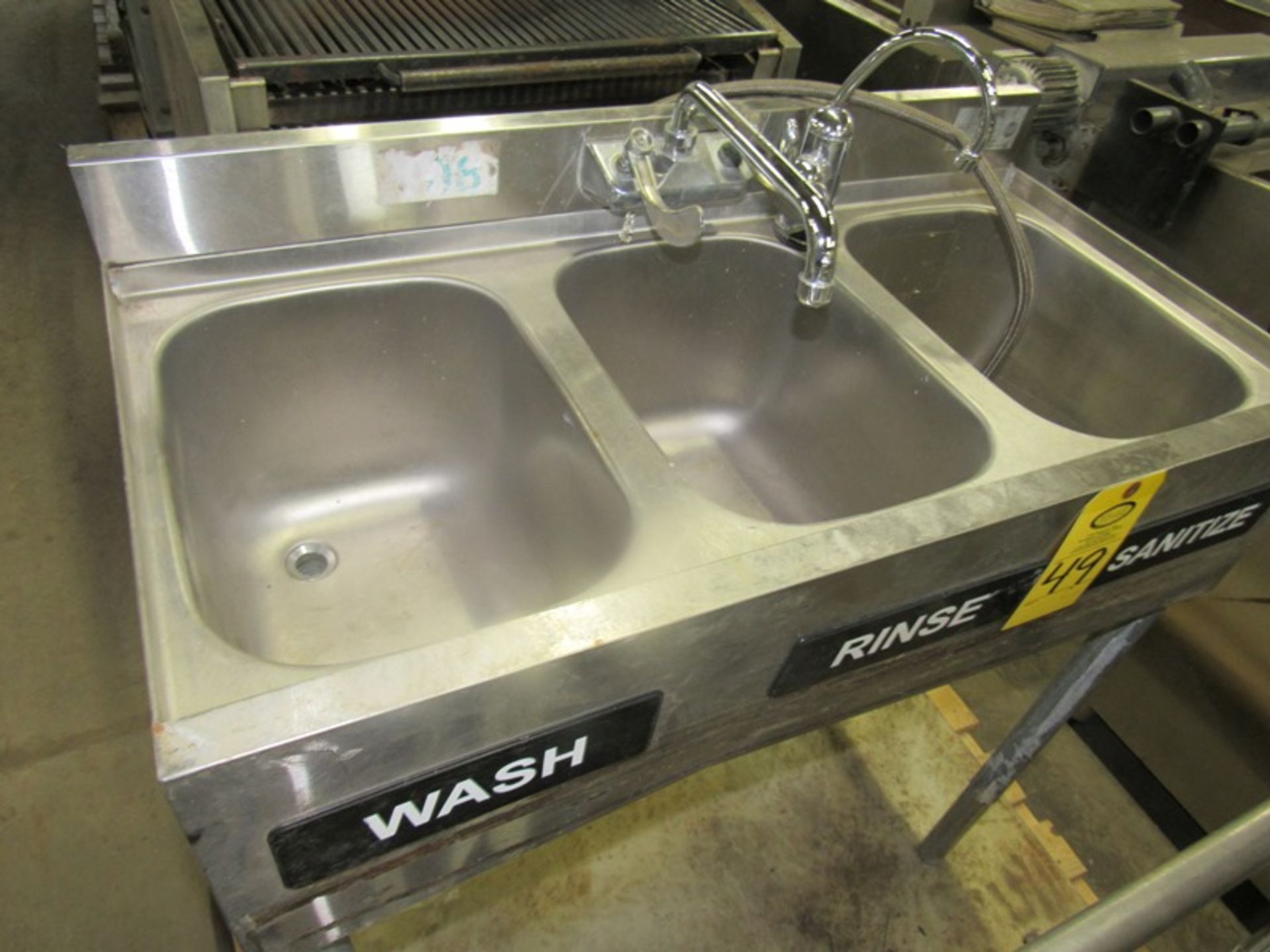 Stainless Steel Sink, 18" Wide X 36 Long, 3 bowls, single faucet ***All Monies must be received by F - Image 2 of 2