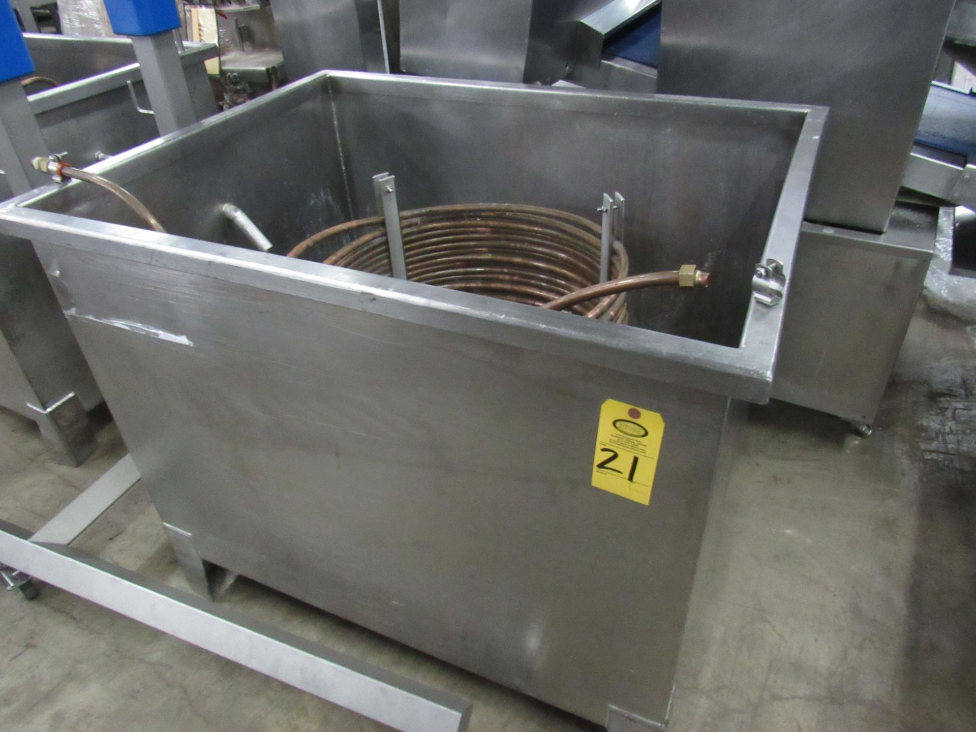 Stainless Steel Vat with cooling copper coil, 35 1/2" W X 46 1/2" L X 35" T ***All Monies must be re - Image 2 of 3