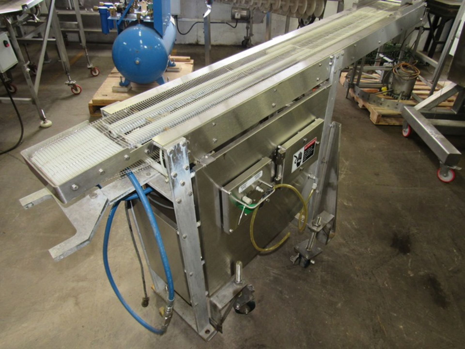 Formax Mdl. SC-6 S.S. Shuttle Conveyor, stainless steel, 7" W X 80" L s.s. belt, on wheels ***All Mo