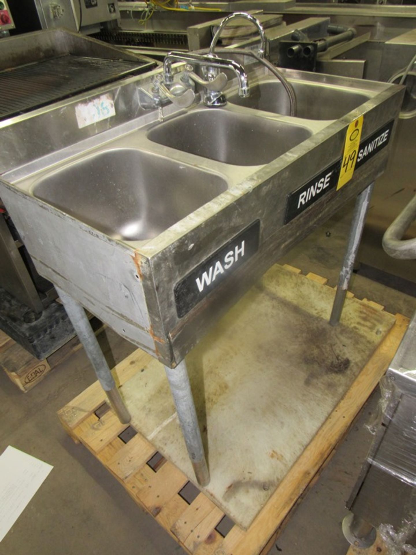 Stainless Steel Sink, 18" Wide X 36 Long, 3 bowls, single faucet ***All Monies must be received by F