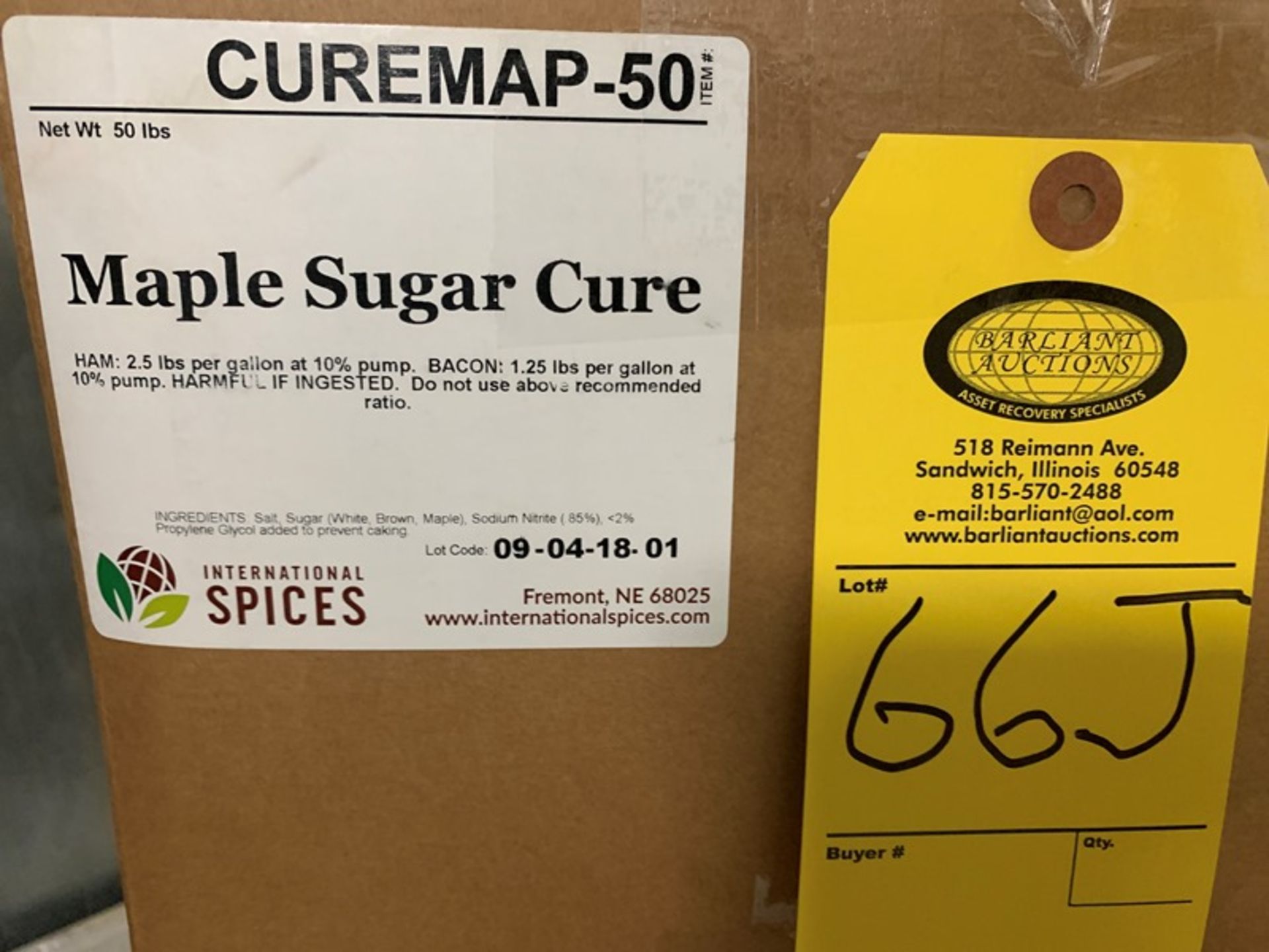 Lot of (12), 50 Lb. Boxes of Maple Sugar Cure(All Funds Must Be Received by Friday, December 6th,