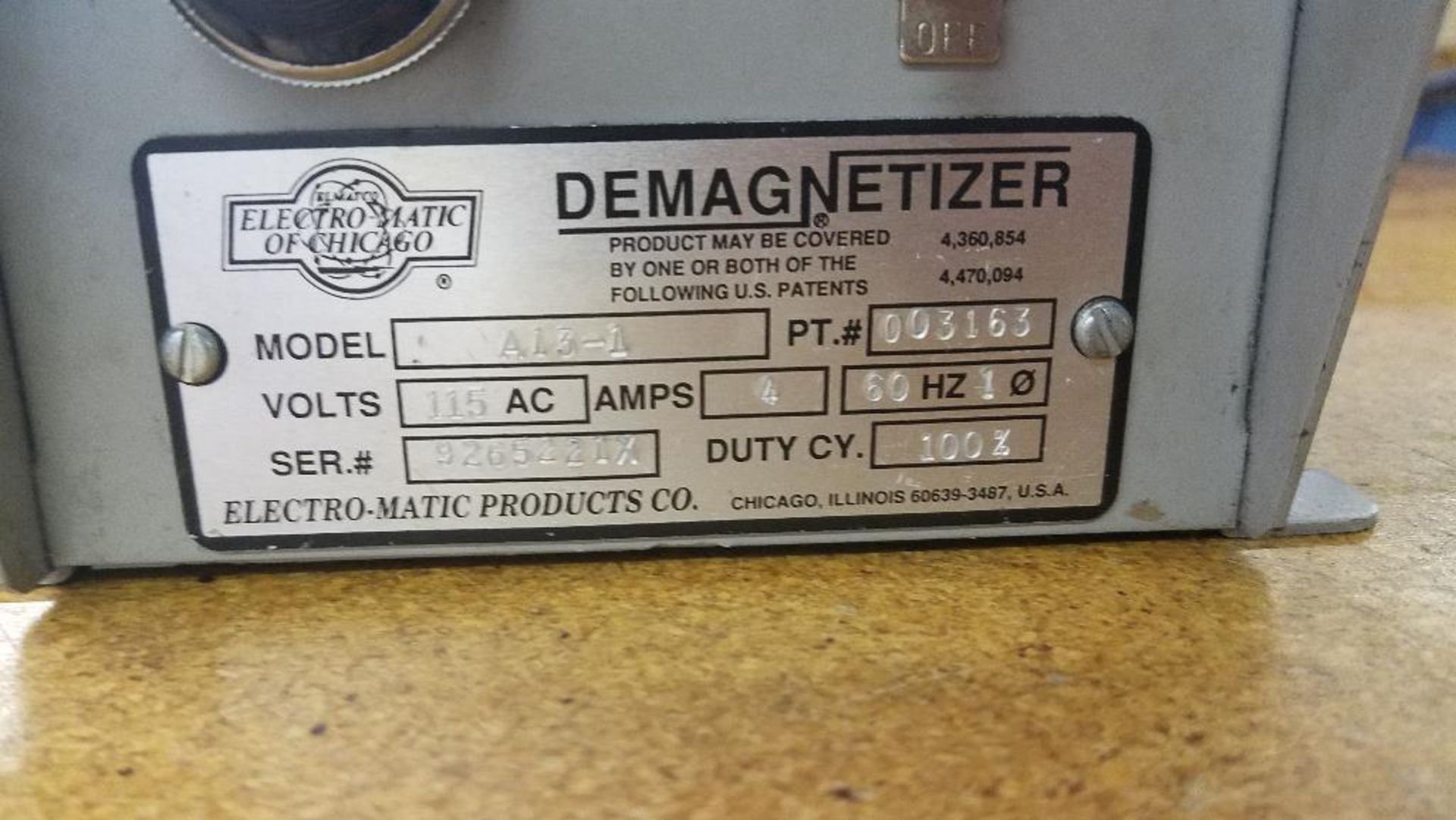 DESCRIPTION: ELECTRO MATIC DEMAGNETIZER A13-A ADDITIONAL INFORMATION: 115 VOLT, 1PHASE LOCATION: ASS - Image 2 of 2