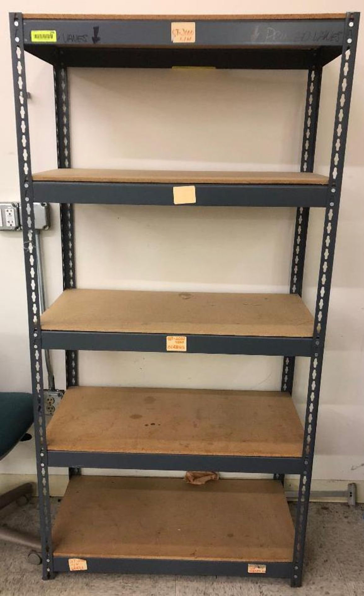 DESCRIPTION: 5-TIER METAL SHELVING UNIT SIZE: INCHES: 36 X 18 X 72 LOCATION: ASSEMBLY ROOM QTY: 1