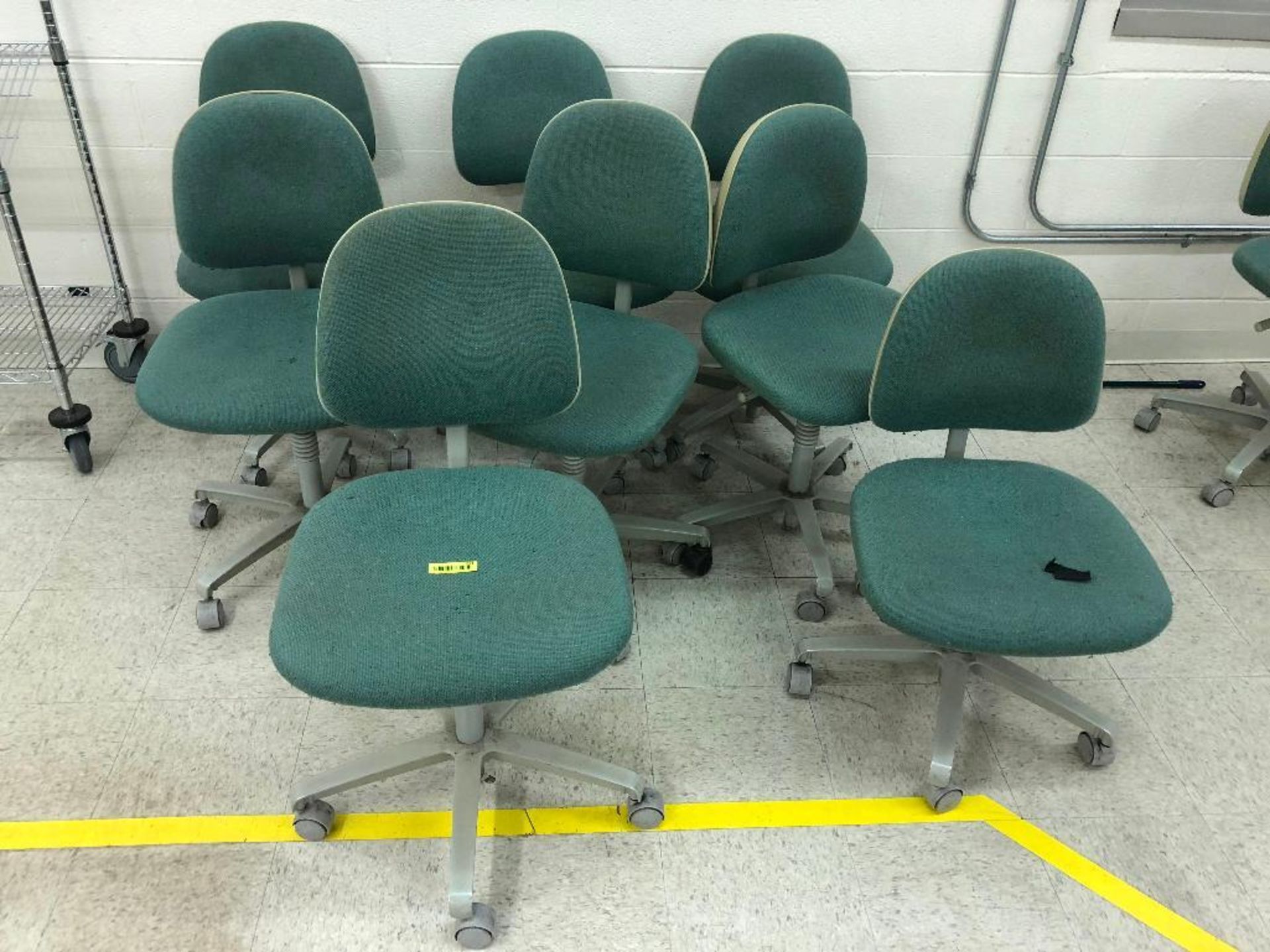 DESCRIPTION: (9) GREEN UPHOLSTERED OFFICE CHAIRS LOCATION: ASSEMBLY ROOM THIS LOT IS: SOLD BY THE PI