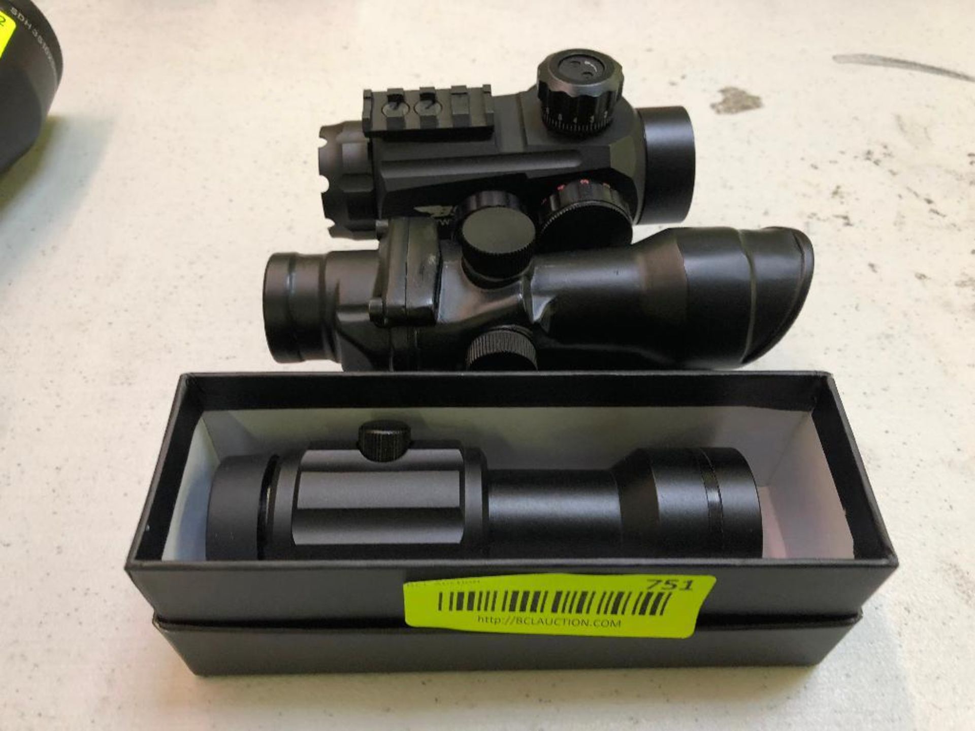 DESCRIPTION: (3) ASSORTED AIRSOFT OPTICAL SCOPES. LOCATION: BACK BAY THIS LOT IS: SOLD BY THE PIECE