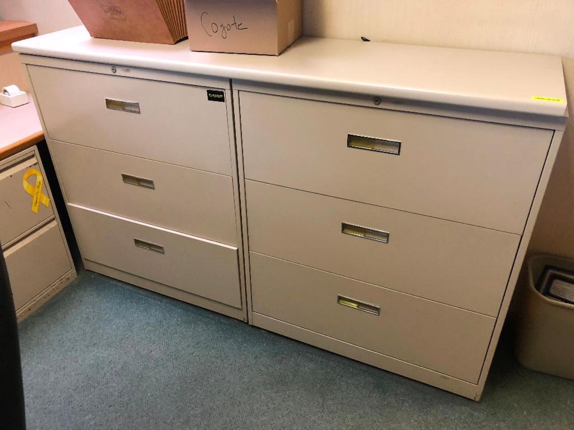 DESCRIPTION: (2) 36 INCH THREE DRAWER LATERAL FILE CABINETS. LOCATION: OFFICE THIS LOT IS: SOLD BY T