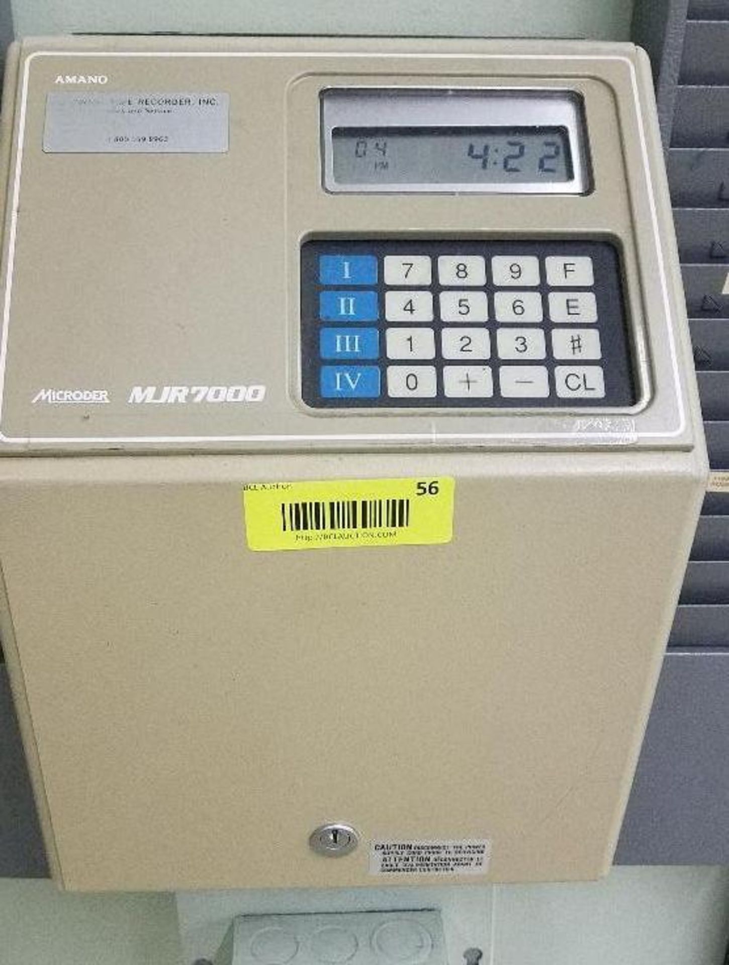 DESCRIPTION: AMANO MICRODER MJR7000 TIME CLOCK W/ (5) METAL TIME CARD TRAYS BRAND / MODEL: AMANO MIC - Image 2 of 3